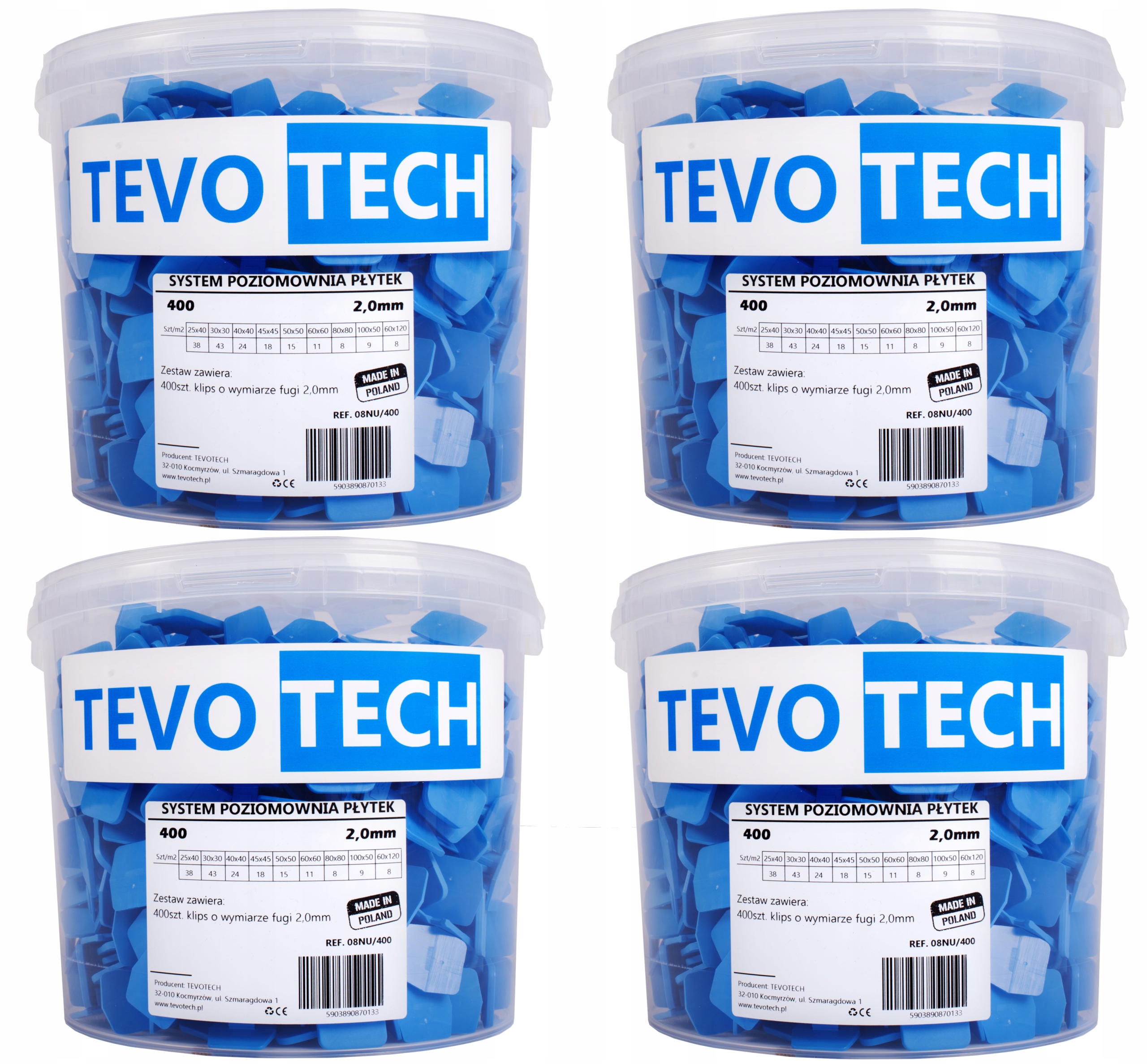 

System Poziomowania Płytek Tevotech 1600szt. 2,0mm