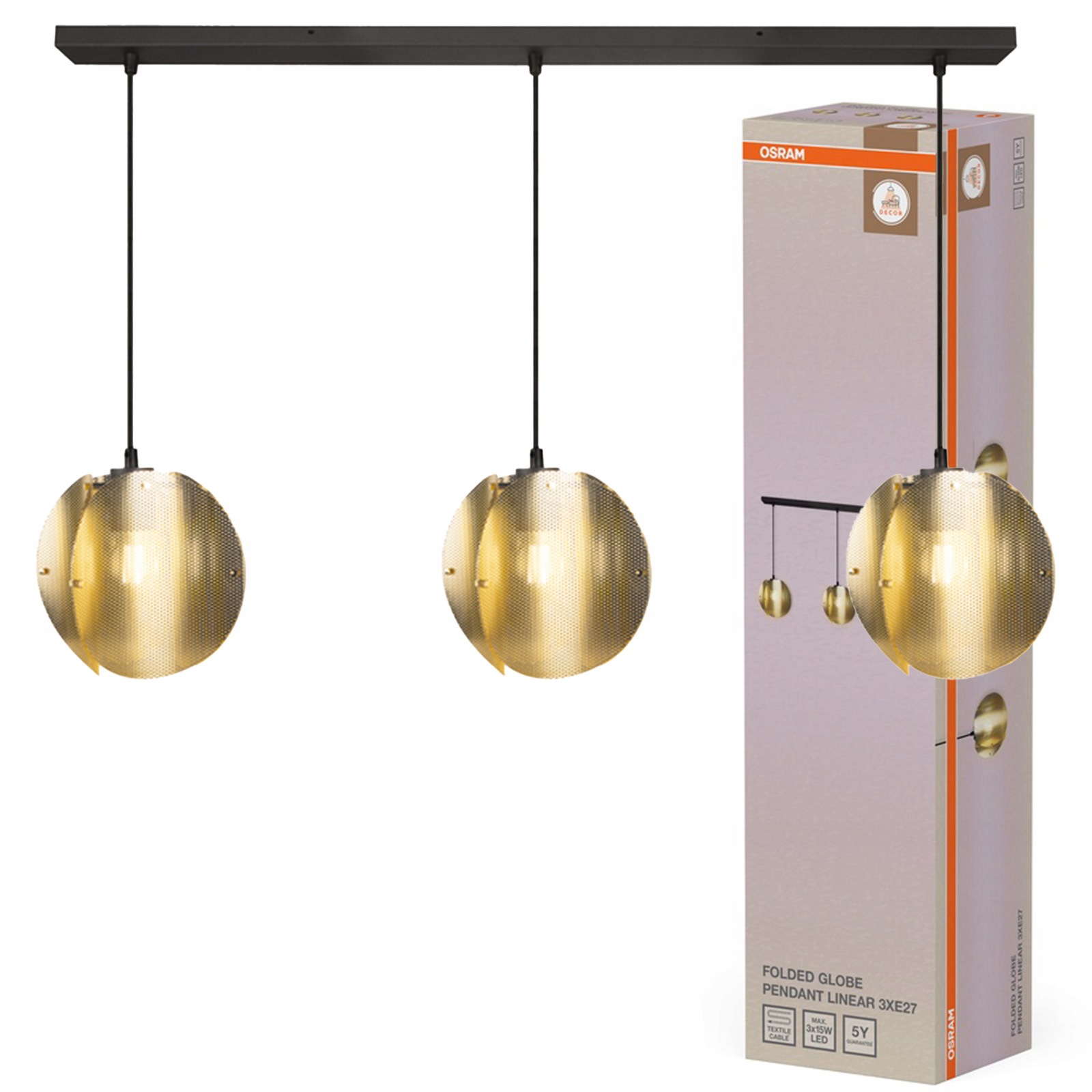 Závesná lampa Stropné svietidlo Záves 3x E27 Zlatý Decor Osram