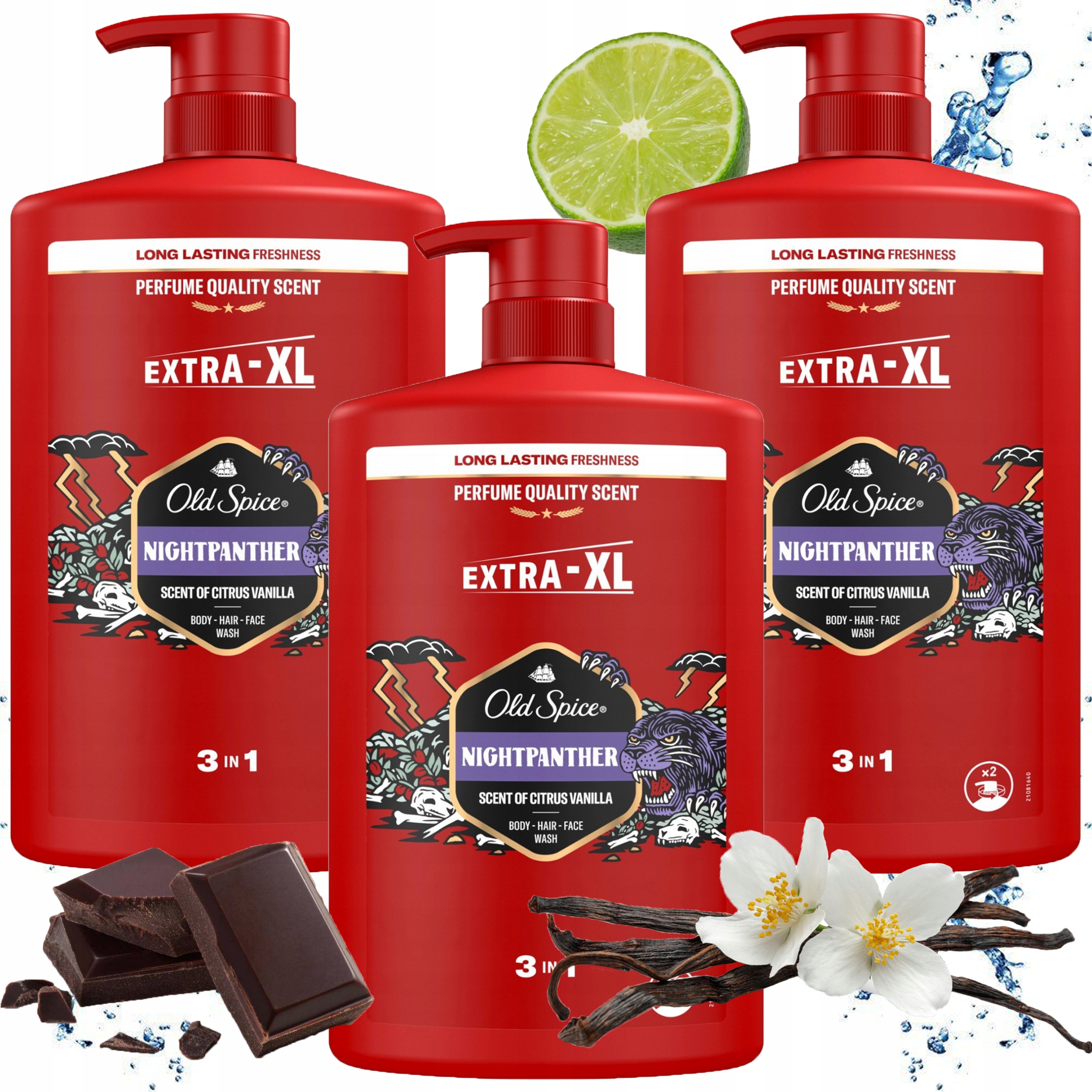 Old Spice Pánský Sprchový gel NightPanther 3 x 1L 3v1 Vlasy Obličej Tělo