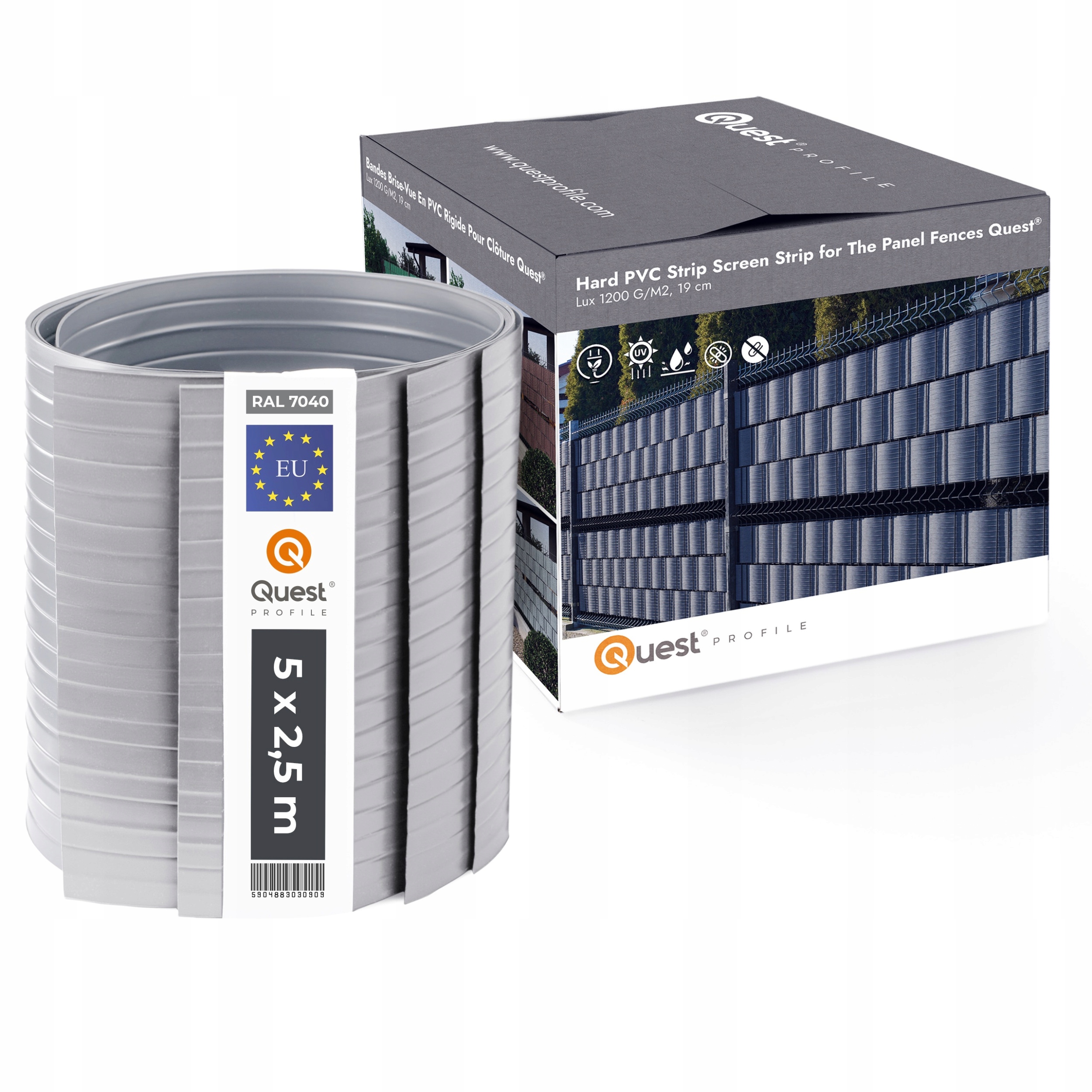 Stínící panelové pásy Silná 900 g/m2, 19 Cm Šedá, 5x2,5 m, ustřižené pásy