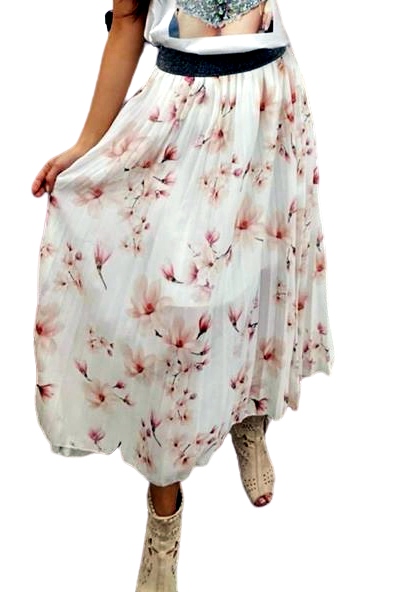 

Plisowana Spódnica Maxi W Kwiaty Uni biały