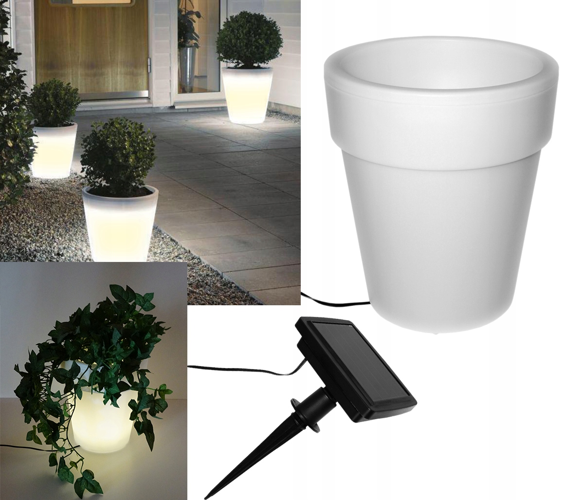 

Ogrodowa Lampa Solarna Led Doniczka Biała Donica