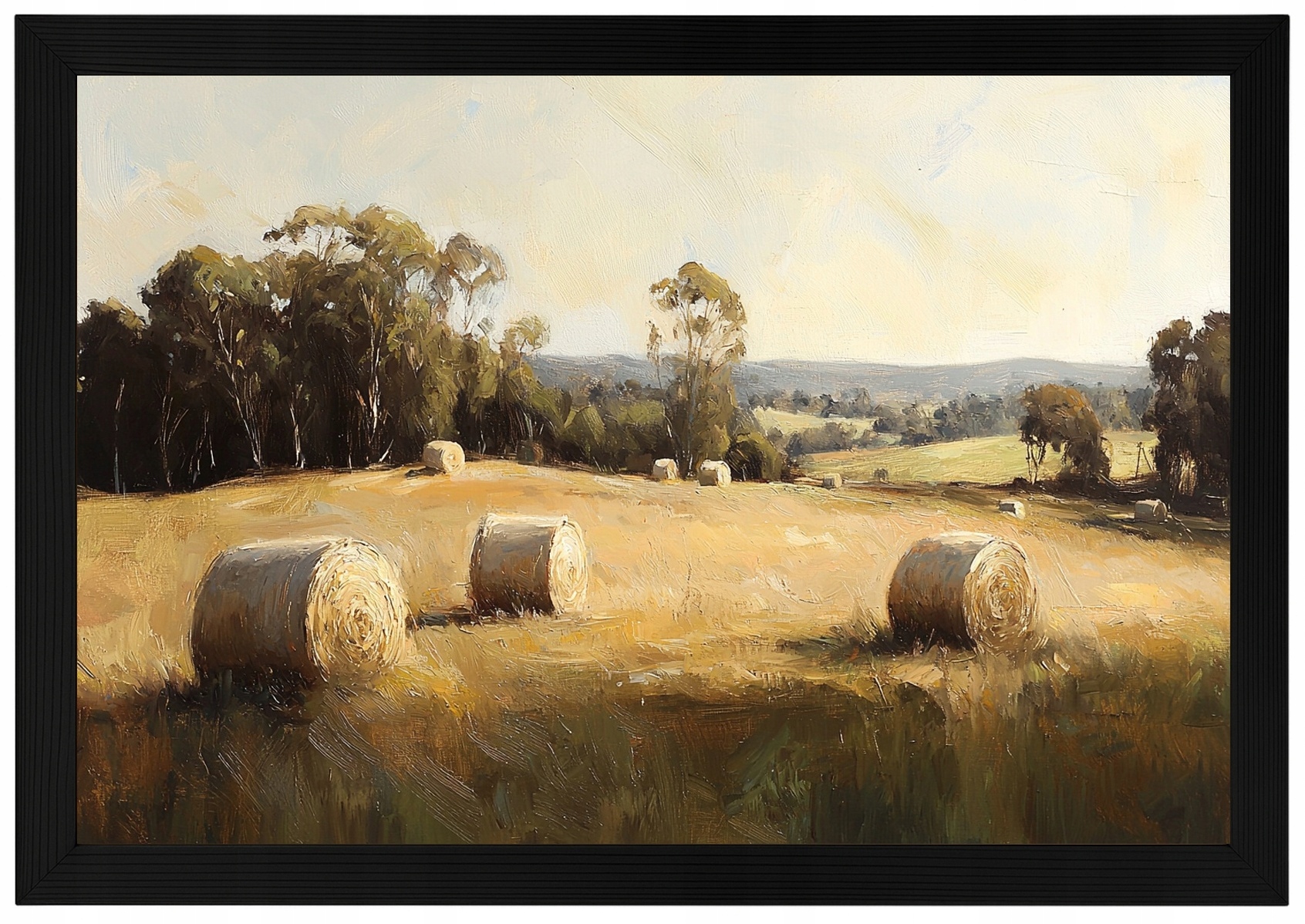 Plakát Rámeček Dřevo Krajina Polsko Vesnice Pole Žně Seno Léto 60x40