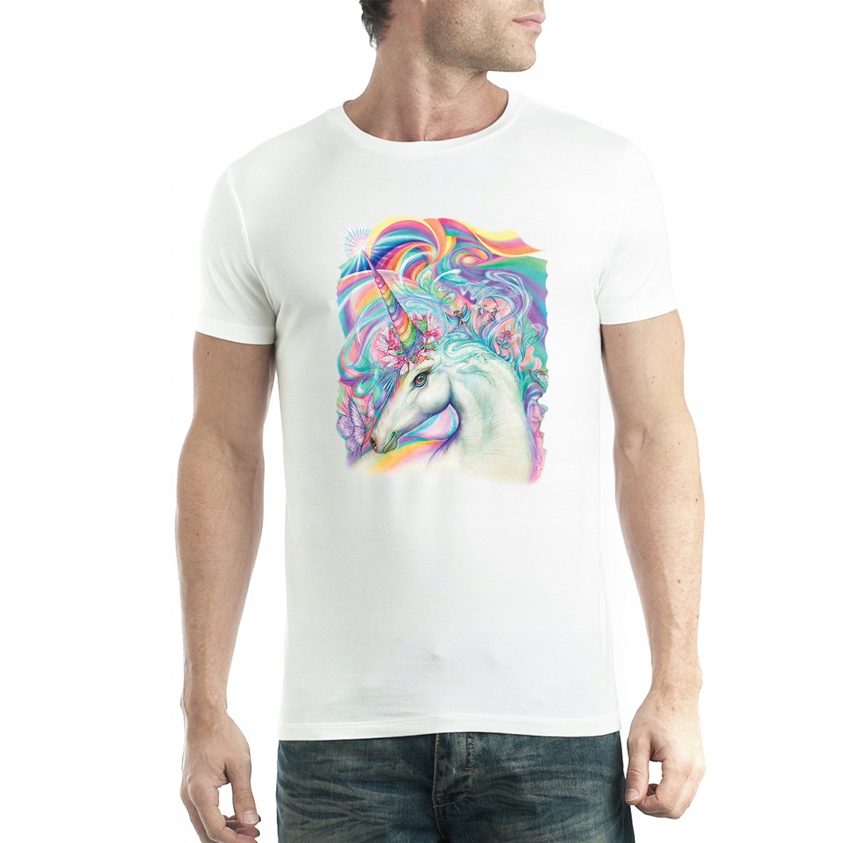 

Jednorożec Tęcza T-shirt Męski Biel XL