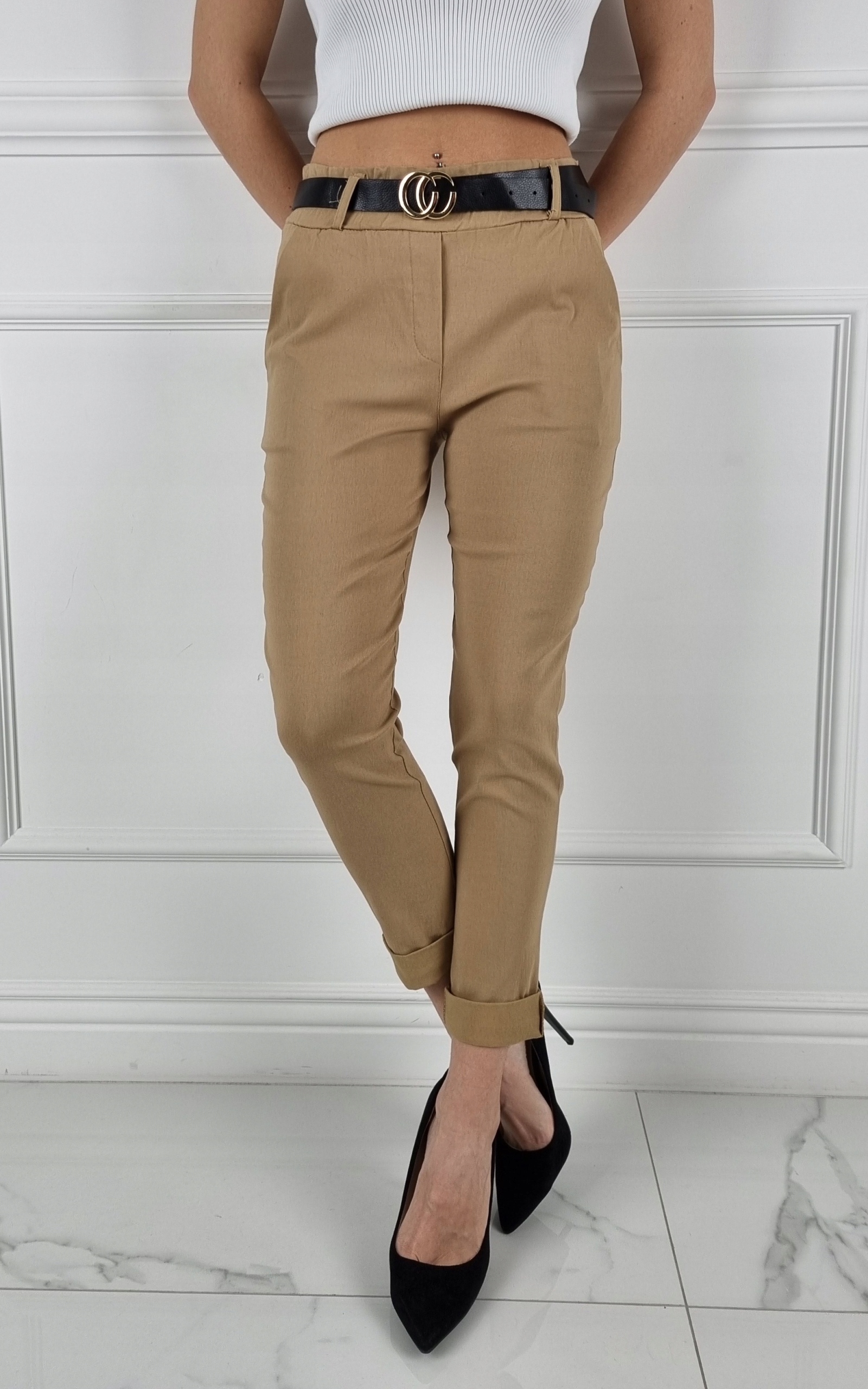 #ELASTYCZNE - SPODNIE - DAMSKIE - W GUMKĘ - PASEK# Fason rurki