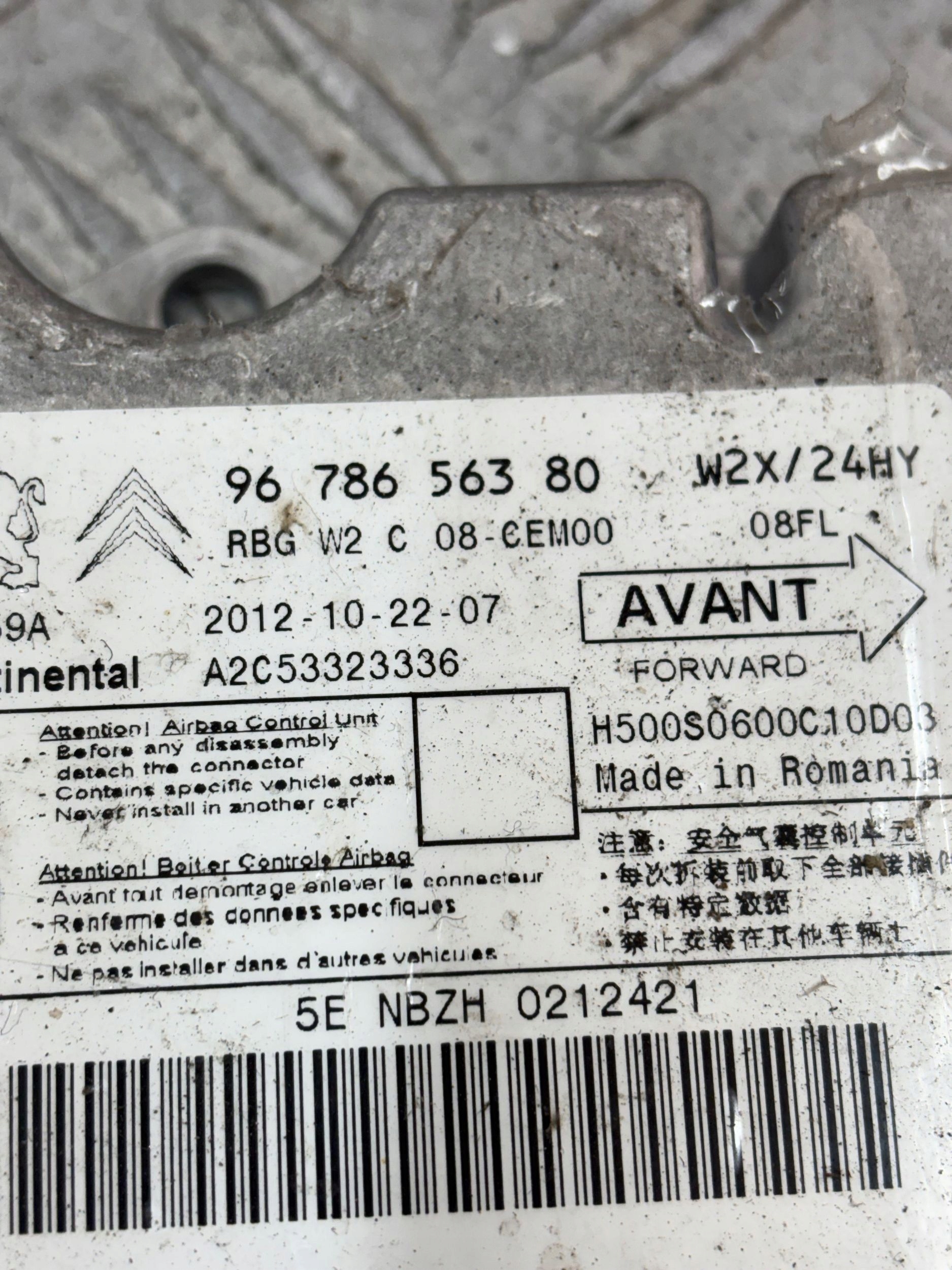 control unit SENSOR airbag PEUGEOT 508 9678656380