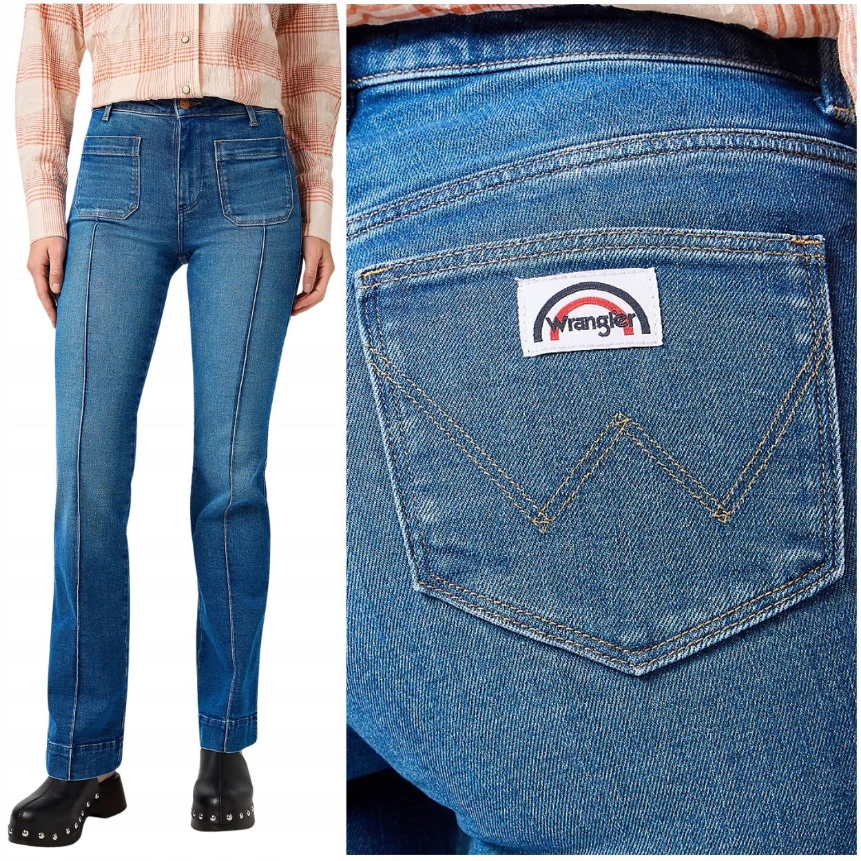 Wrangler Flare Solid Blue Džínové dámské džínové kalhoty se zvony W30 L34