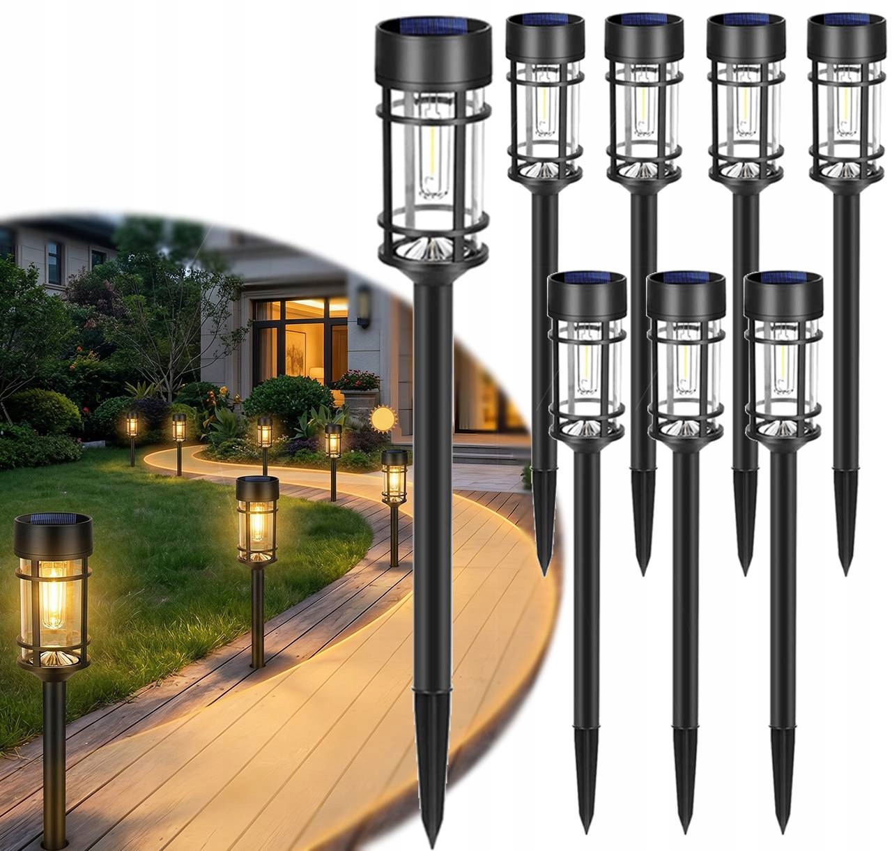 8szt. Led Lamp solarnych Lampa ogrodowa lampa ścieżkowa IP44 7×46cm 3000K
