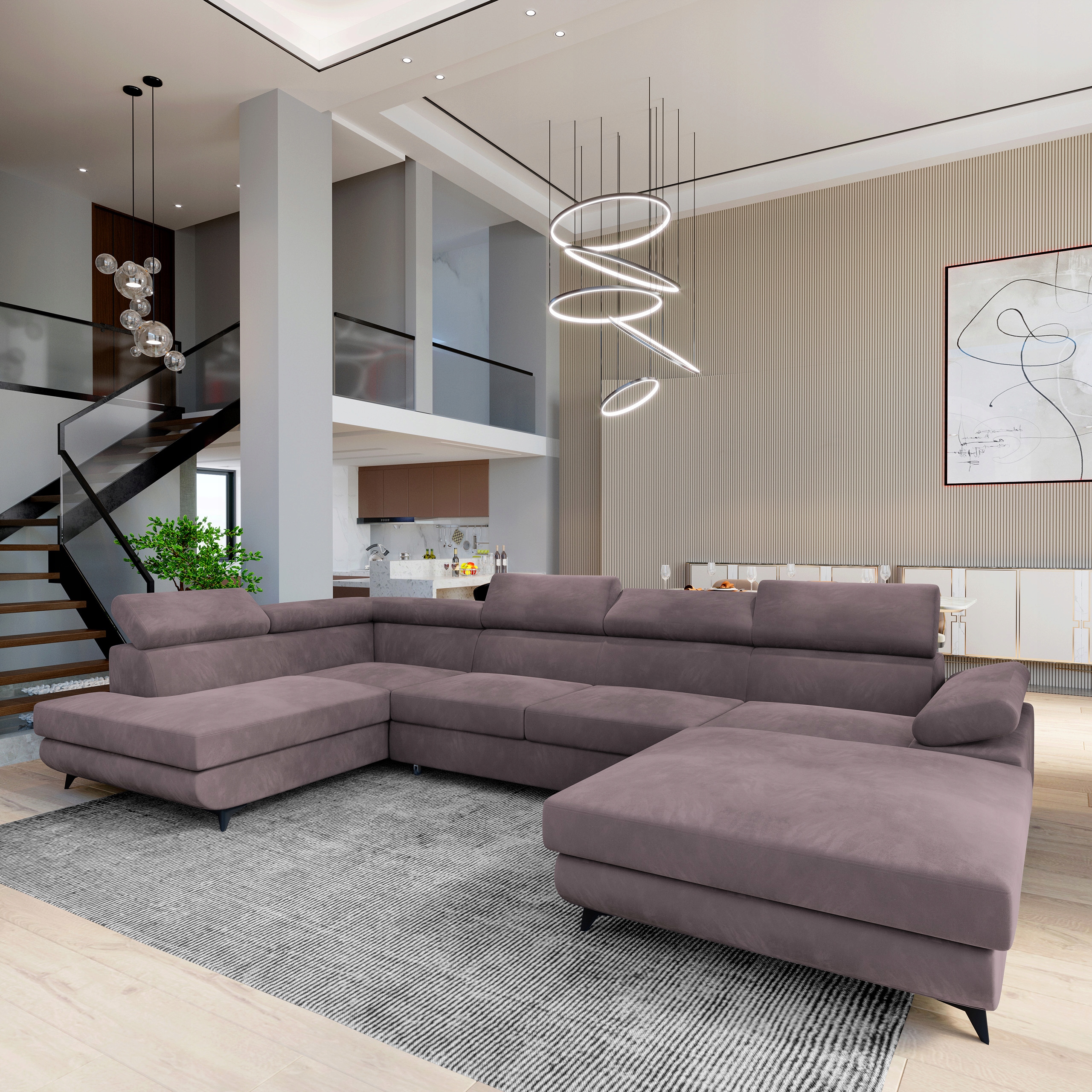 Rohová Sedací Souprava Rubano Funkce Spaní Klasický Velur Vřesový