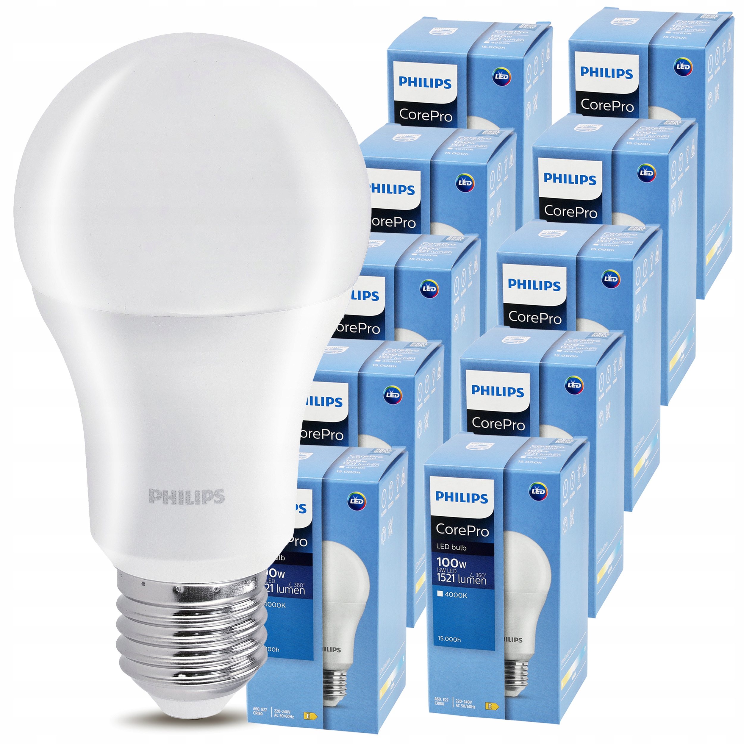 10x Żarówka Led E27 Philips 13W=100W 1521lm Barwa 4000k Premium A60 Żarówki