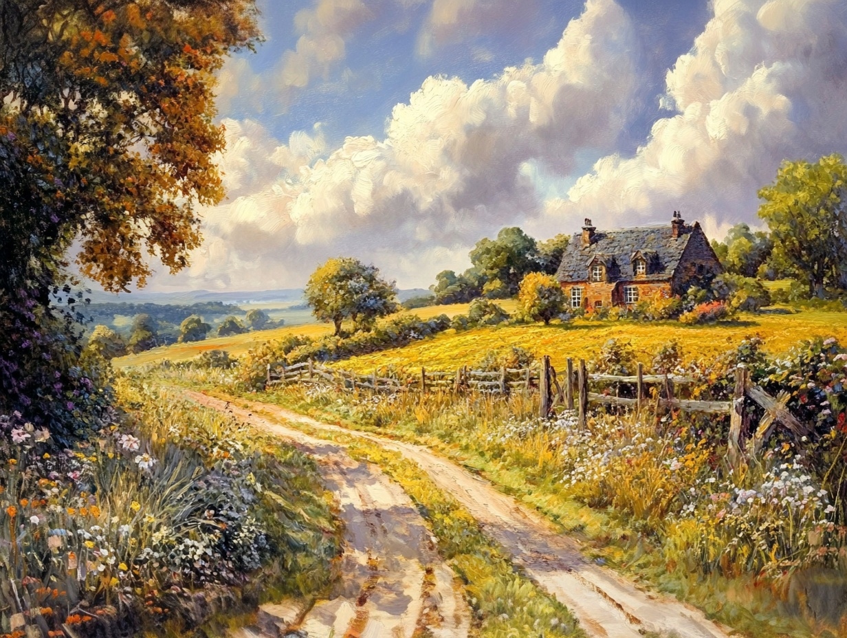 Obraz Na Plátně Canvas Krajina Rustikální Venkov Vesnice Dům Cesta Léto 100x75