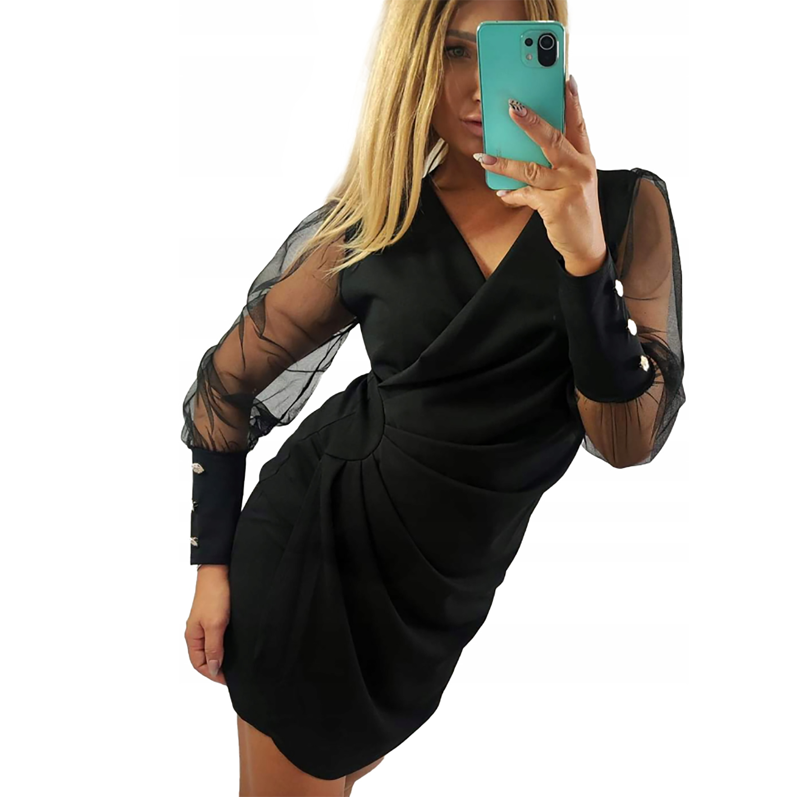 V392 SUKIENKA KOPERTOWA RĘKAW TIULOWY r 44 (2XL) Model V392