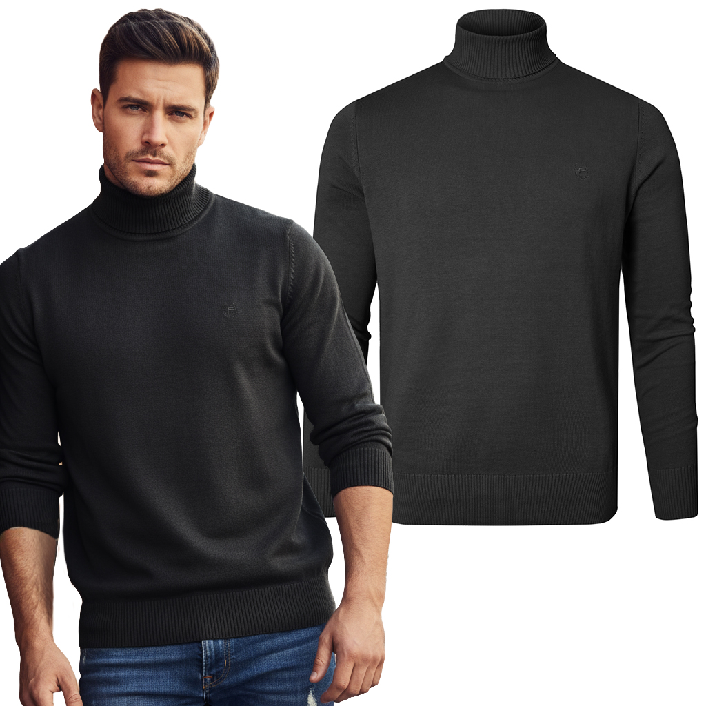 Klasický Rolák Pánský elegantní bavlněný svetr Černý XL Pako Jeans