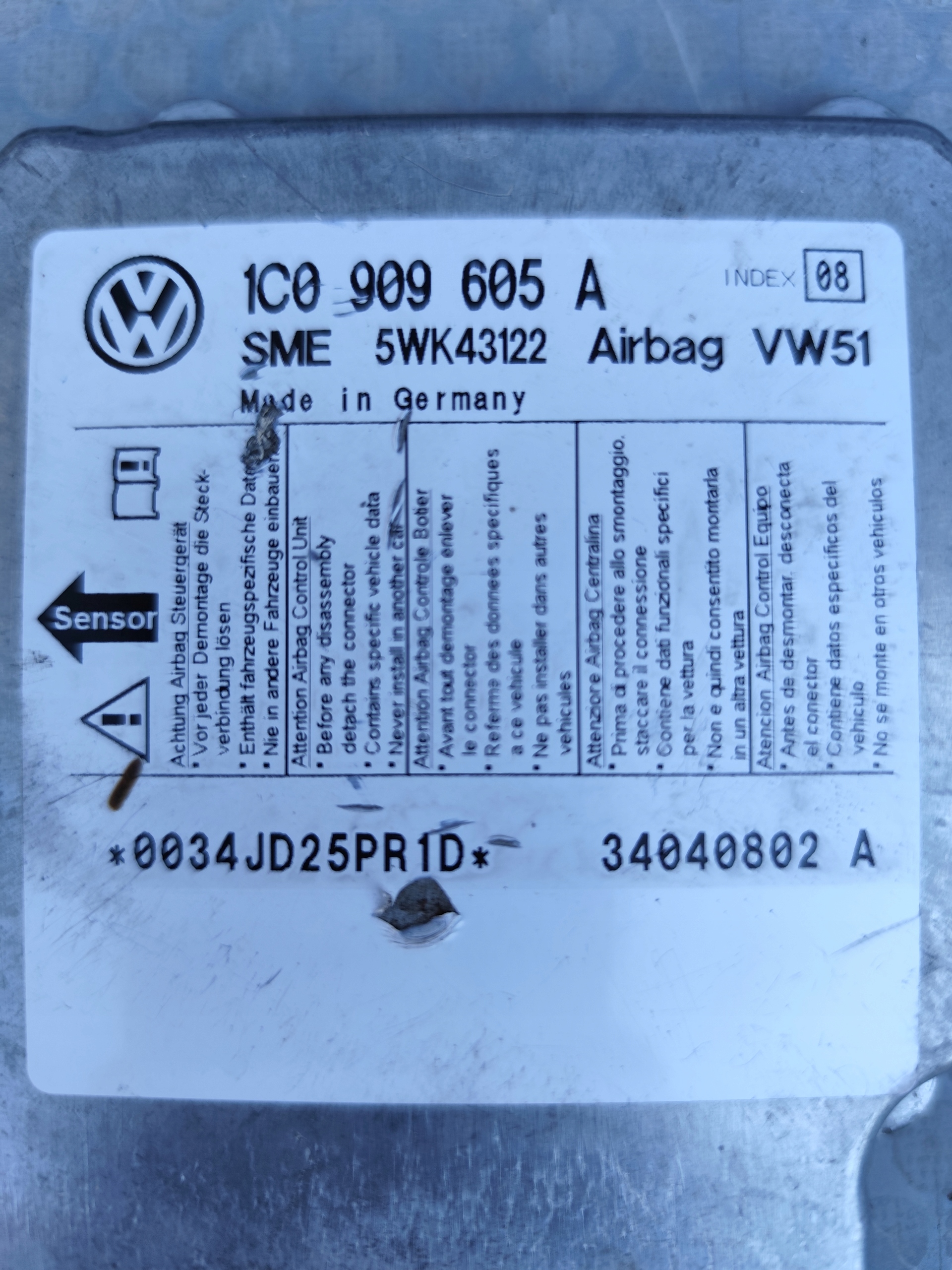 VW T5 SENSOR airbag modulo airbag 1C0909605A