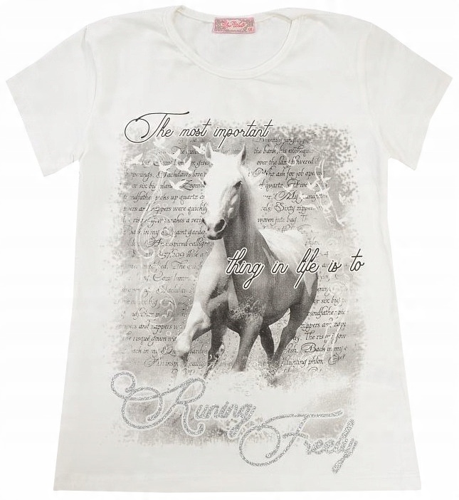 

T-shirt Bluzka Koń W Brokacie ecru 164 J117P