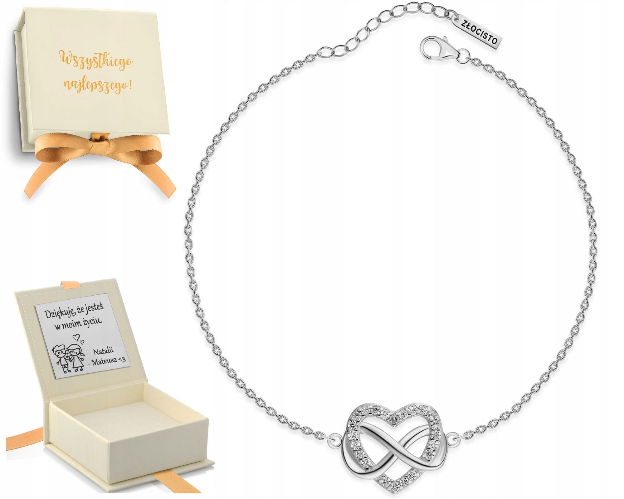 Stříbrný náramek znamení nekonečna spojené srdíčko stříbro 925