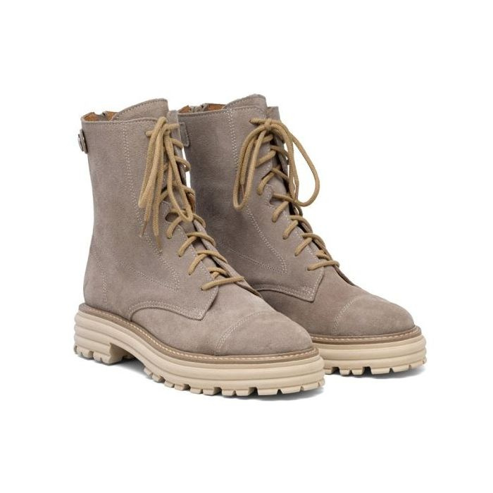Béžové Kotníkové Boty Workery Na Platformě, Zavazovací, Kožené, Semišové, Butdam 37