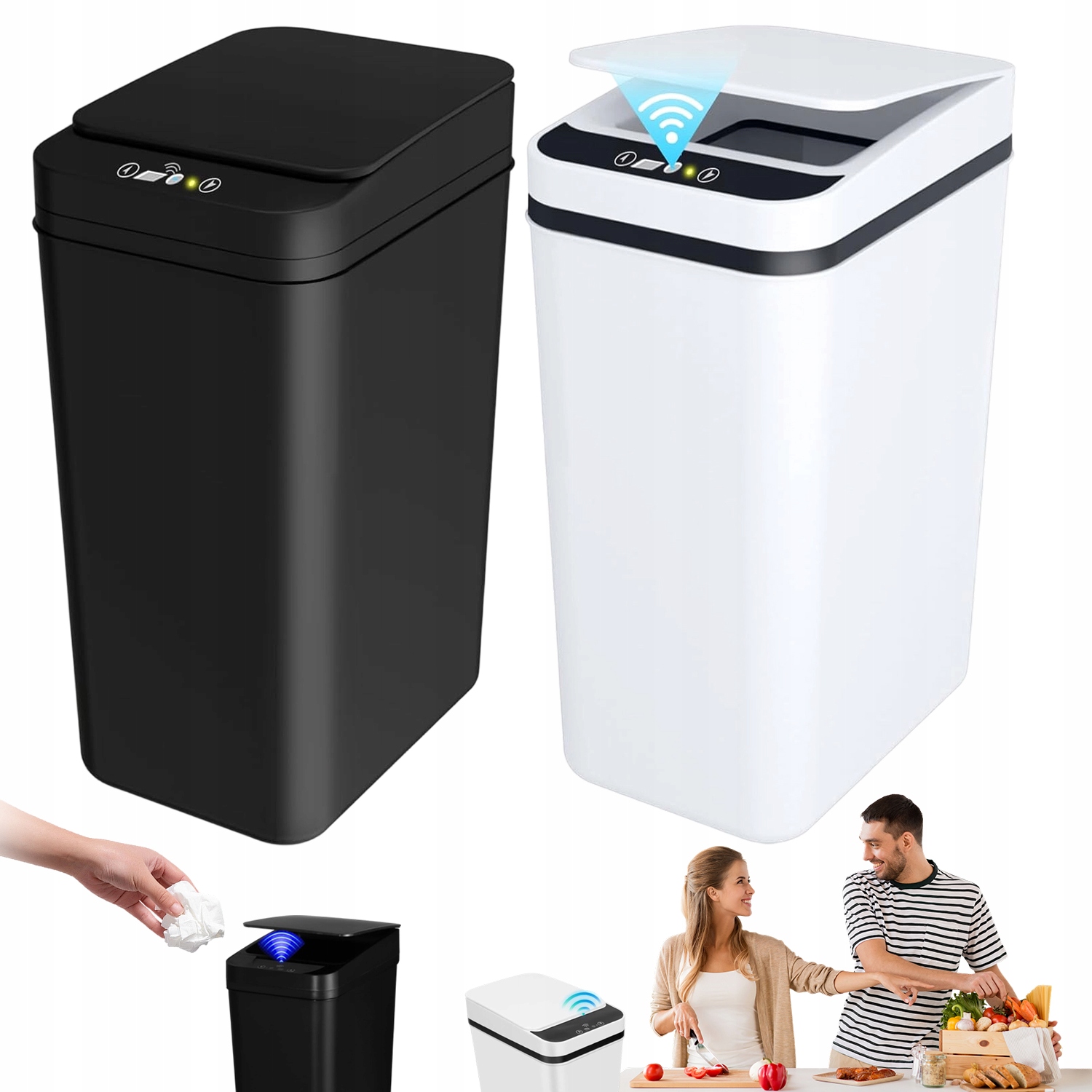 2 Koše 12 L S Pohybovým Senzorem IPX5 Do Kuchyně Koupelny A Ložnice