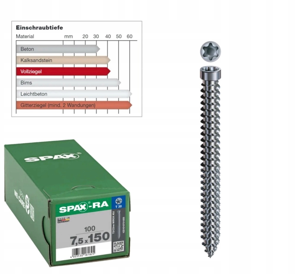 Vruty betonu Wirox Spax 7,5 x 150 mm 100 ks