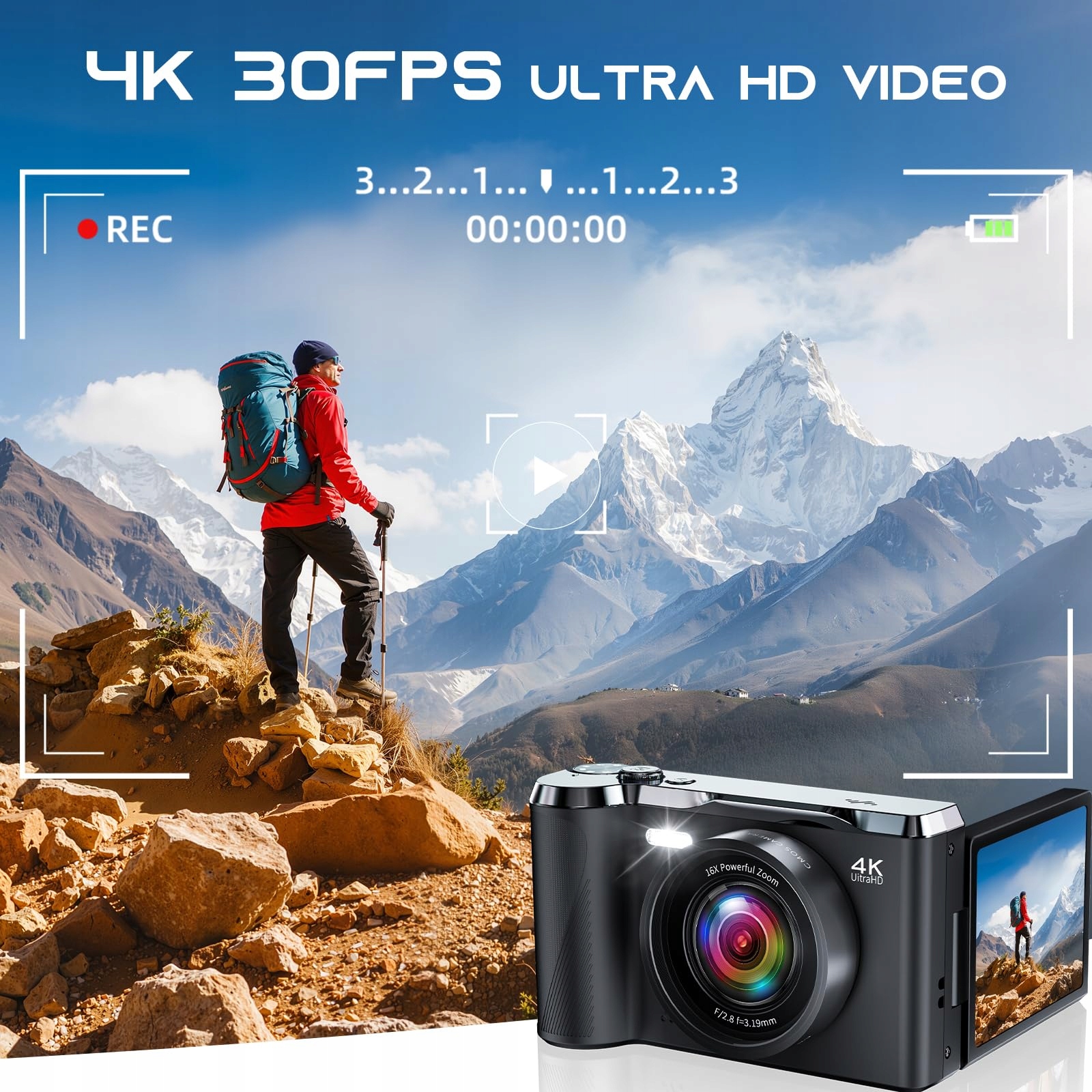 JDZ Aparat Cyfrowy 4K 16X Zoom 1080P 32GB Karta TF Dla Dzieci i Młodzieży — miniatura 3