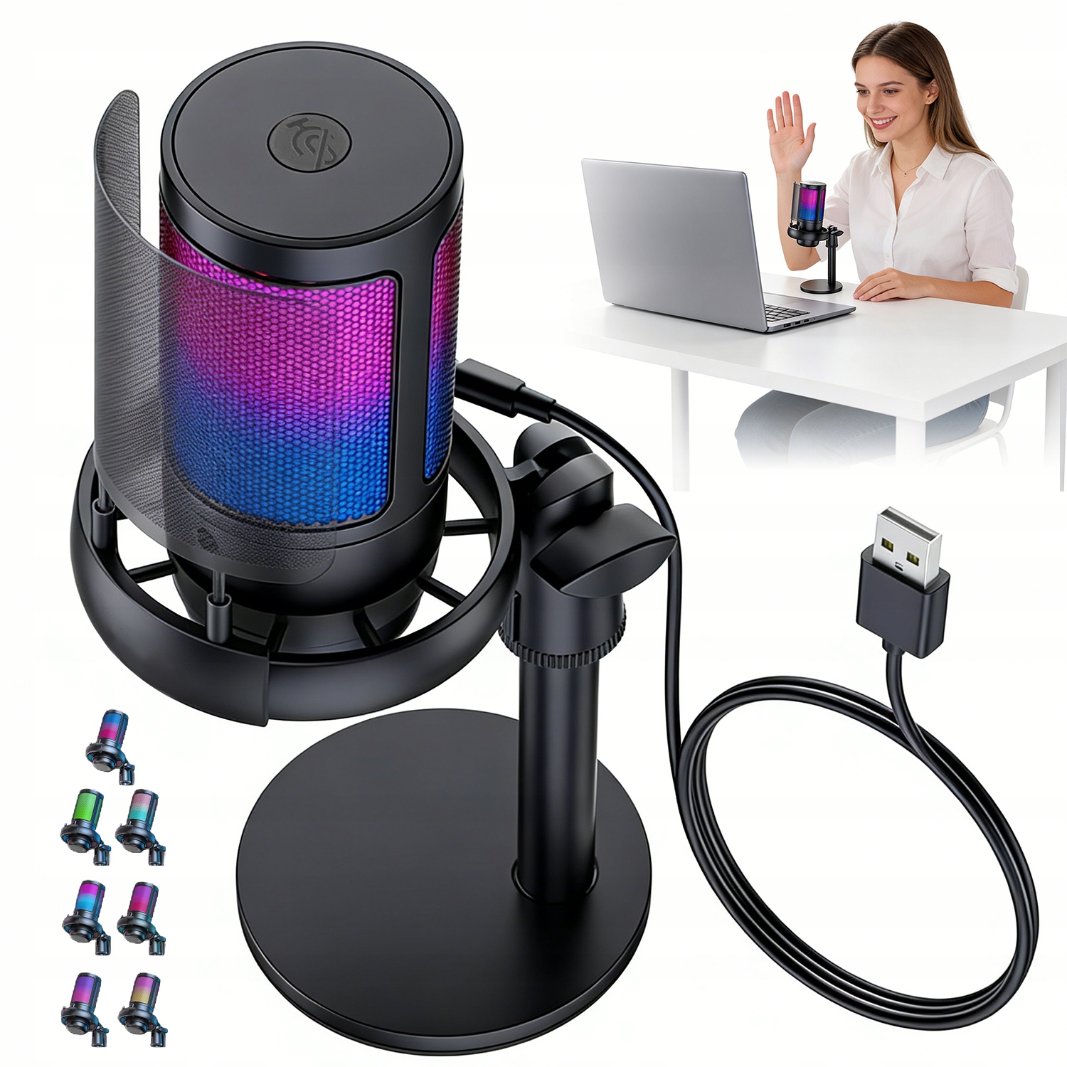 Rgb Kardioidní Podcastový Mikrofon S Konektorem 3.5 MM A Ovládáním