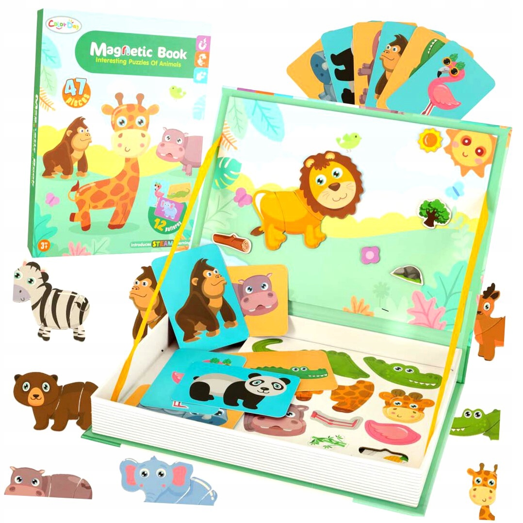 KSIĄŻKA MAGNETYCZNA UKŁADANKA DLA DZIECI ZWIERZĘTA 47 EL.MONTESSORI