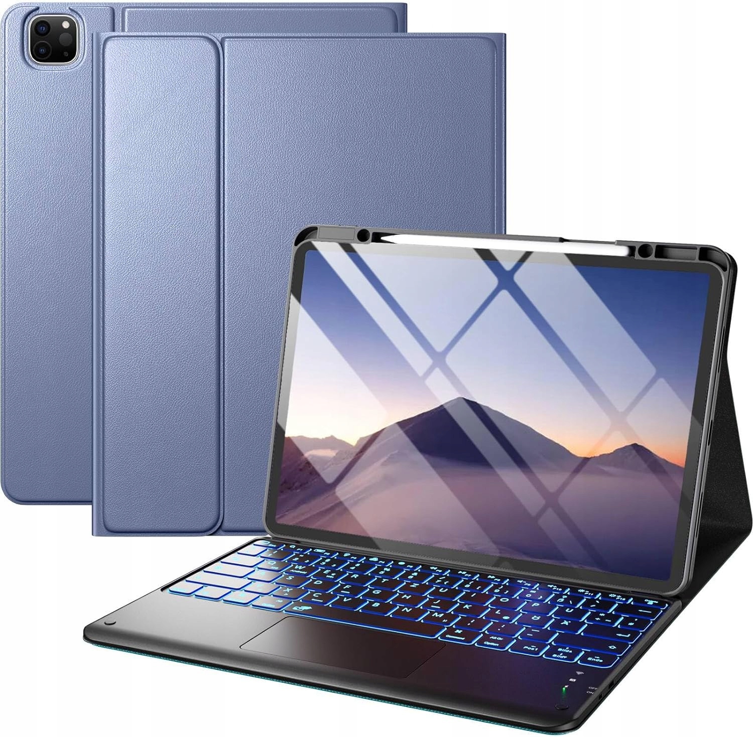 Vobafe Pouzdro pro iPad Pro 12.9 s klávesnicí, 7barevné osvětlení, čip De