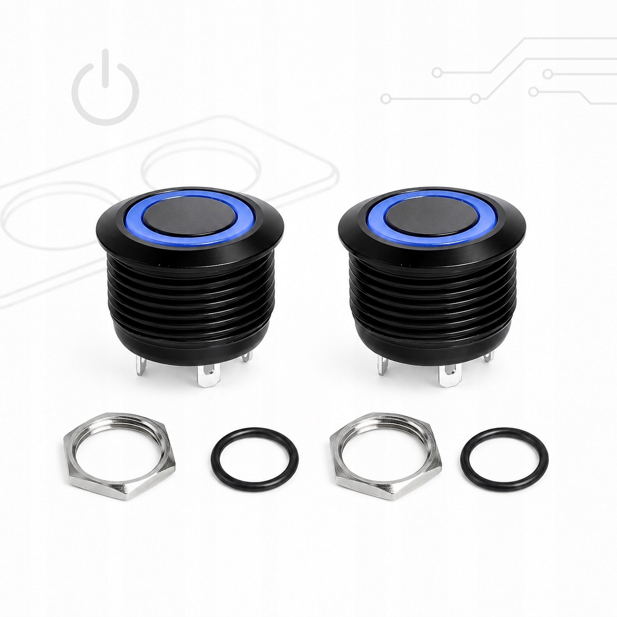 Przełącznik Przyciskowy 16mm Chwilowy Reset Metalowy 24V Ring Led IP65