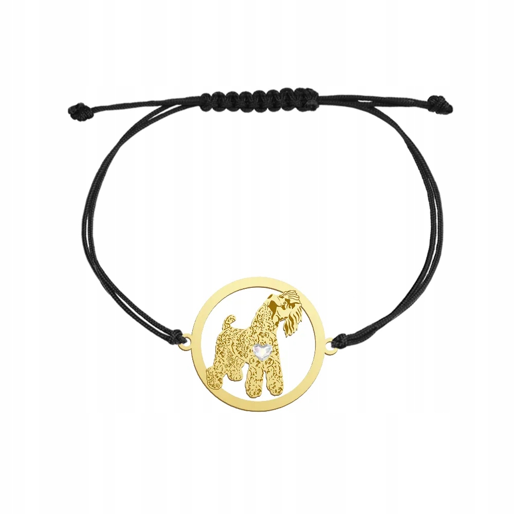 Zlatý náramek se psem Kerry Blue Terrier, šňůrka 925 Gravírování Bonus