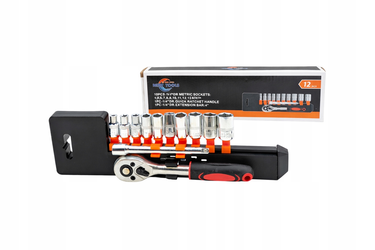 Zestaw Kluczy Nasadowych 1/4" 12EL Grzechotka Przedłużka 4" 4-13MM