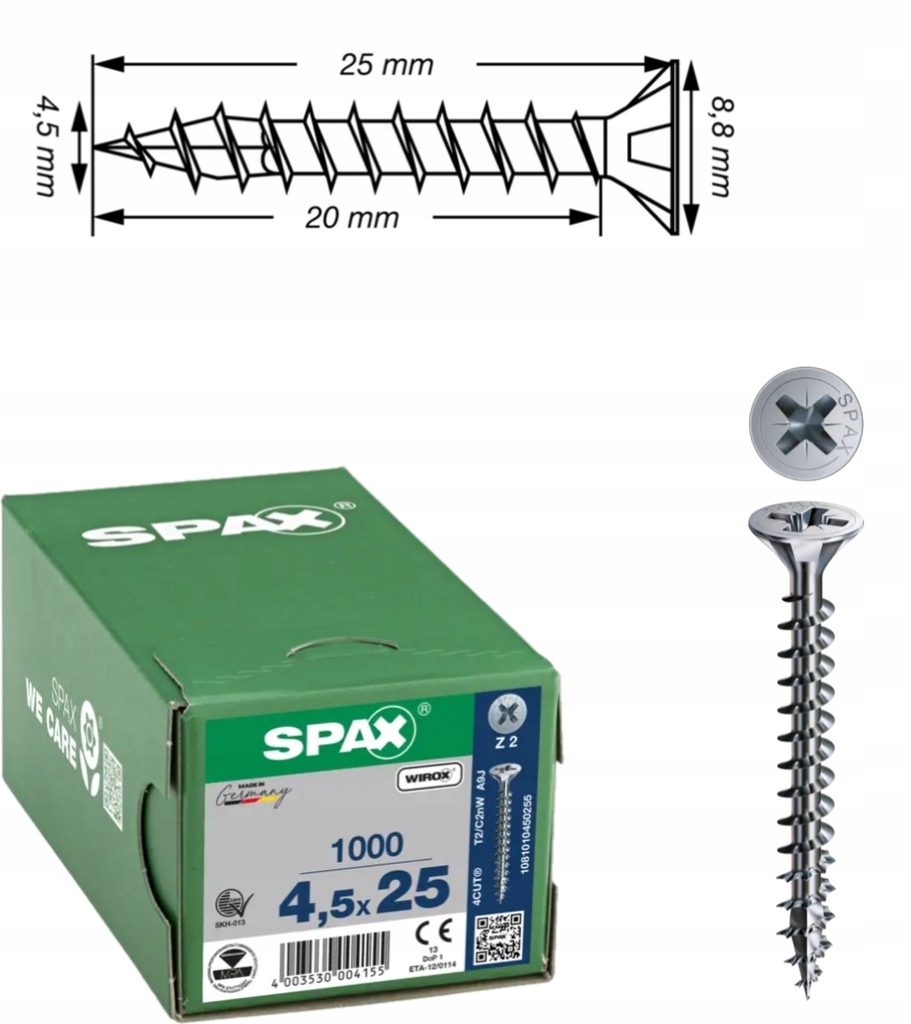Univerzální vrut do dřeva spax 4,5 x 25 mm Wirox 1000 ks