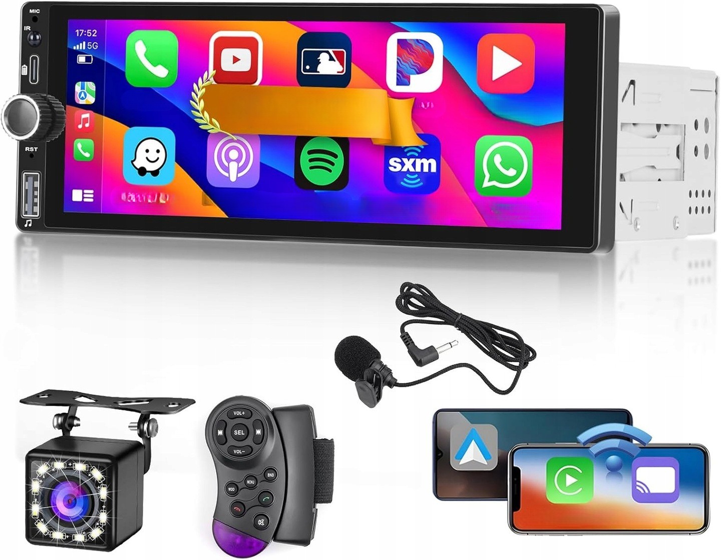 Radio 1 Din Hikity Carplay 6,9" BT/FM/Android Auto/Kamera