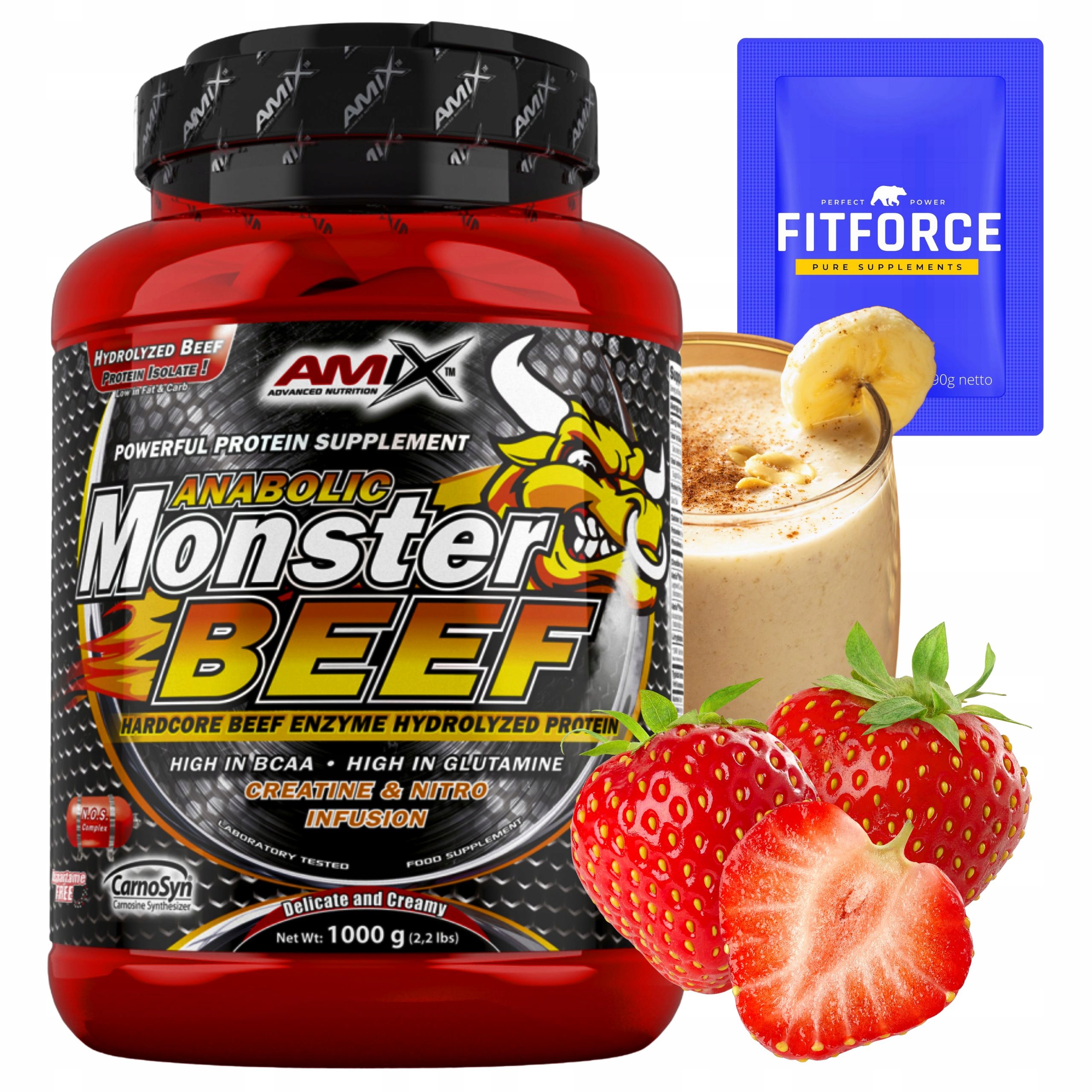 Jahodový hovězí banánový protein bez laktózy a cukru, hydrolyzát hovězího masa