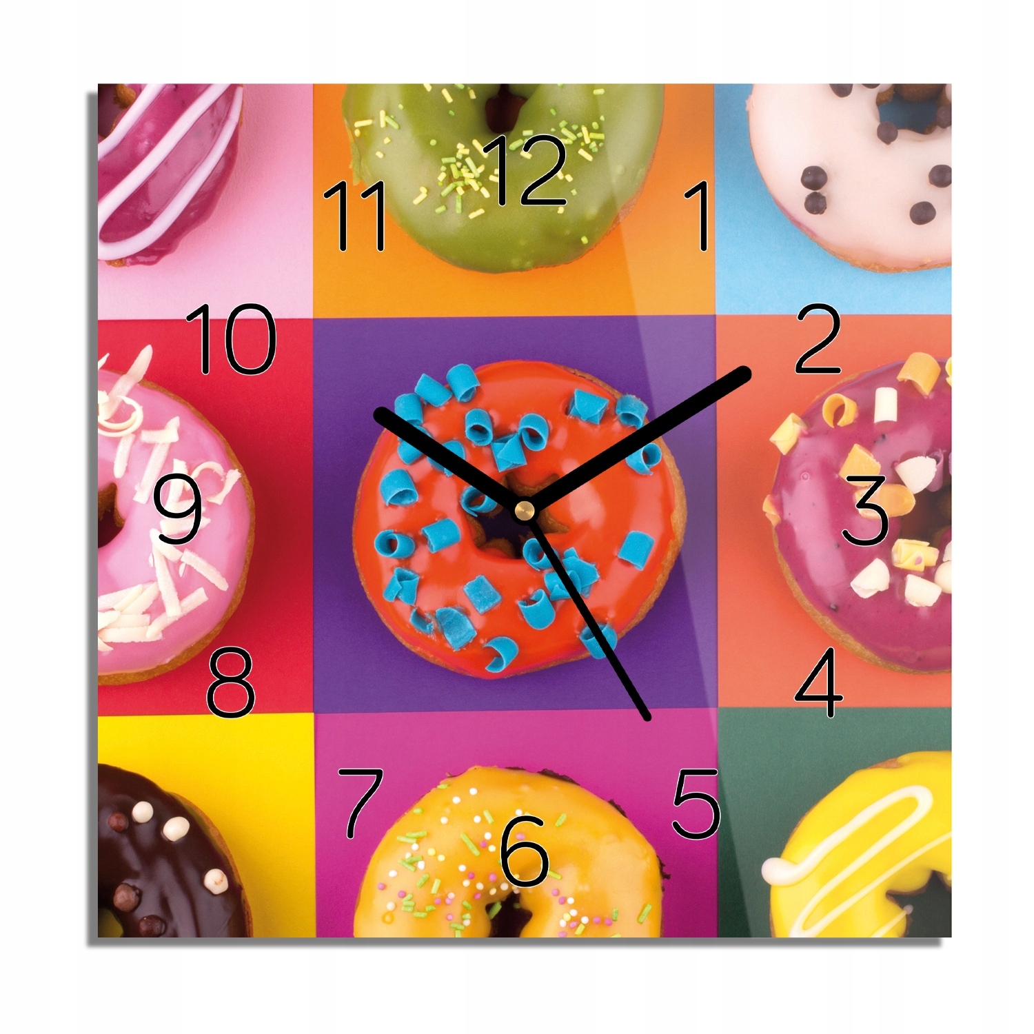 

Donuty polewy zegar szklany na ścianę 30x30 z foto