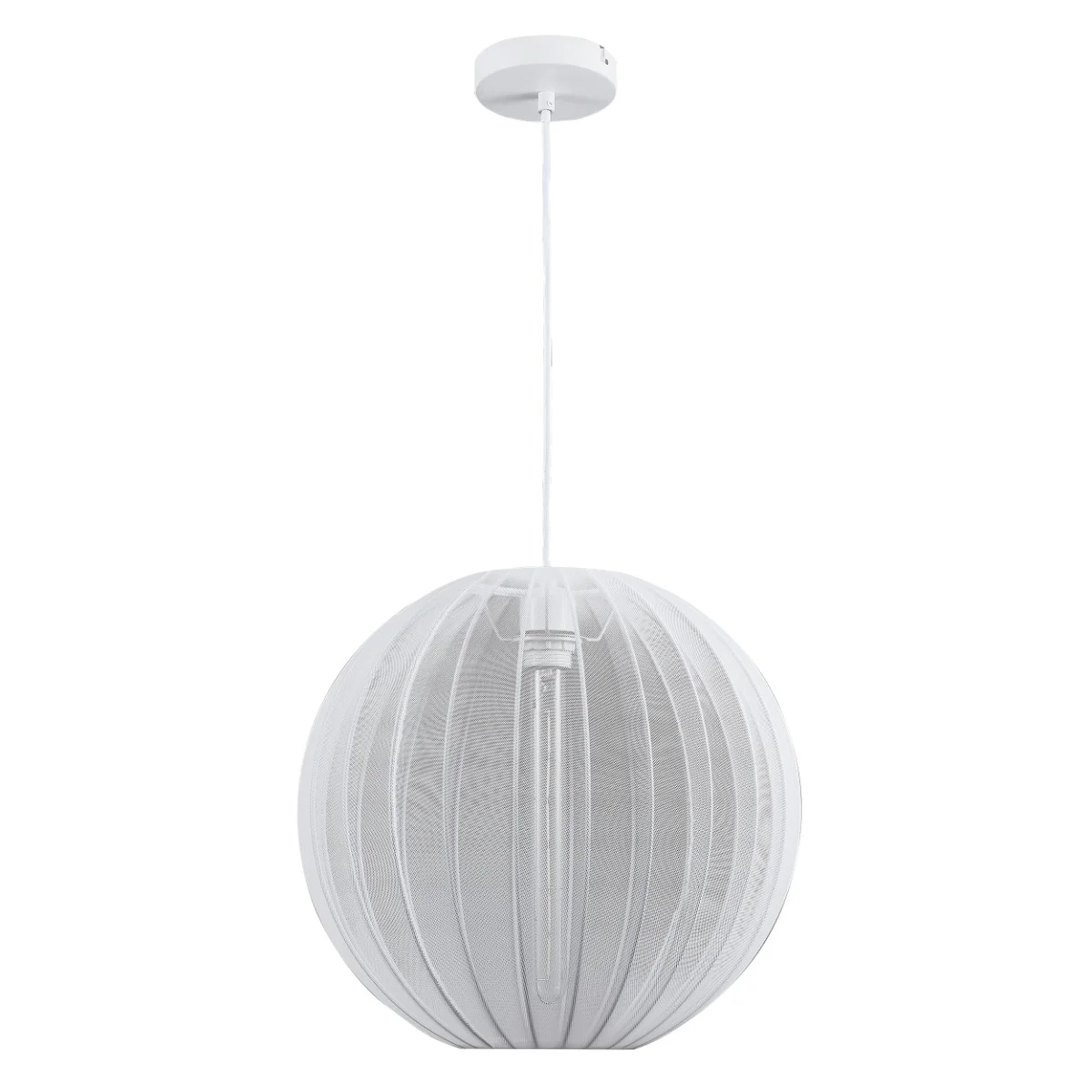 Závěsná lampa s látkovým stínítkem, bílá, kulatá, 40 cm, do ložnice Polux