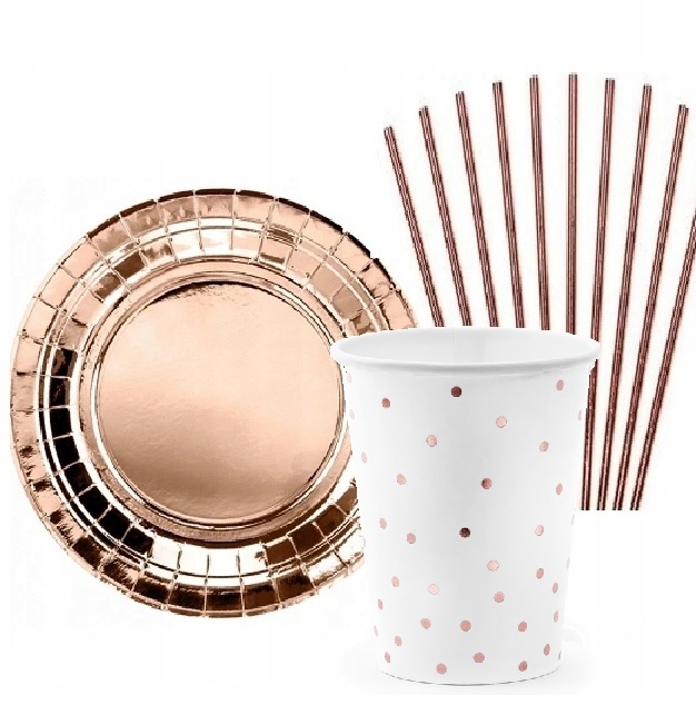 

Zestaw Kubeczki Talerzyki Rose Gold Różowe Złoto