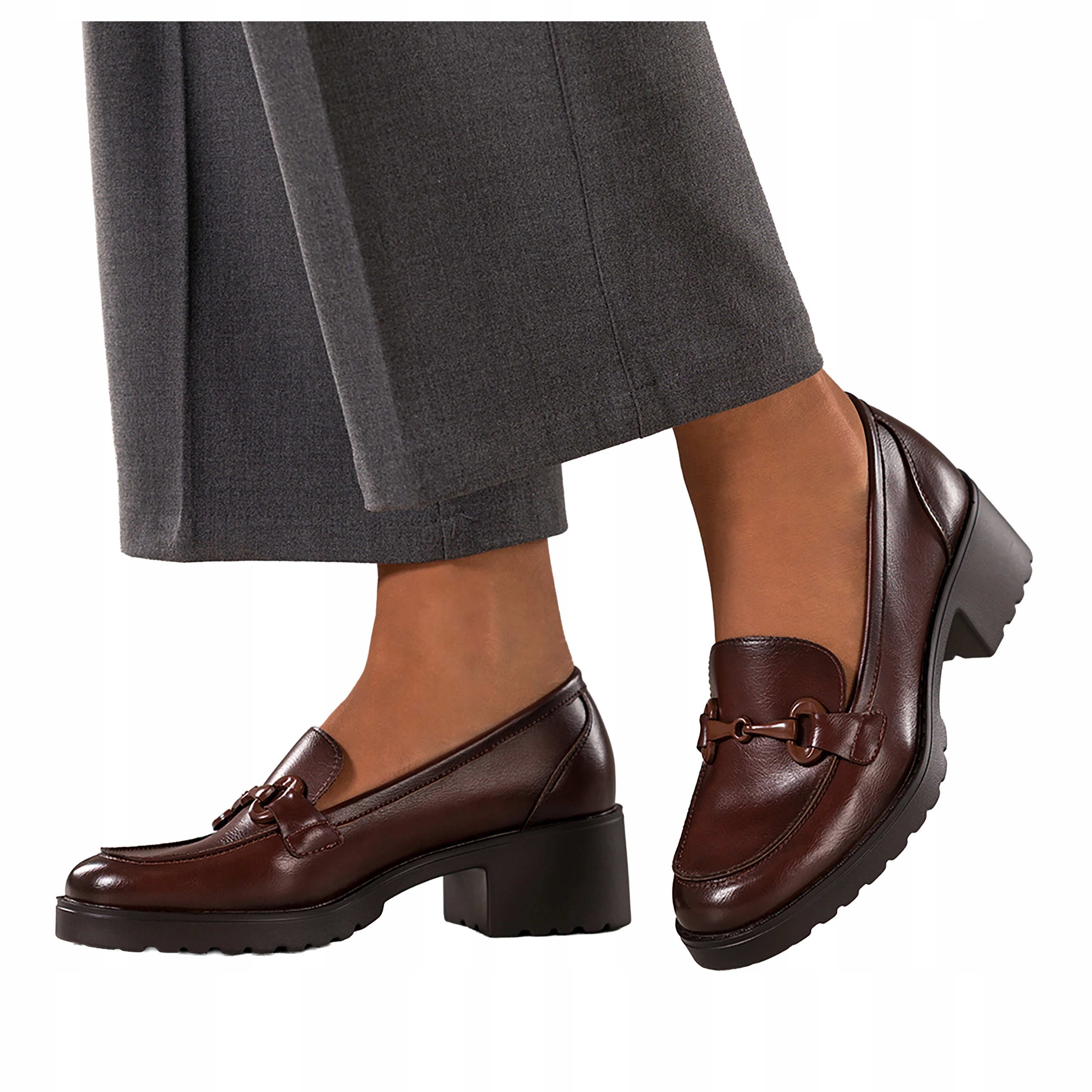 Mokasíny Hnědé Dámské Podpatky Klocek Hnědá Spona Pohodlné Módní velikost 41