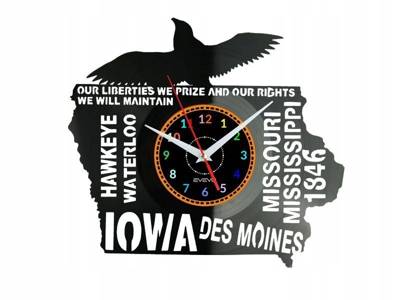 Iowa Stan Usa Nástěnné hodiny Vinylová deska Moderní dekorativní dárek