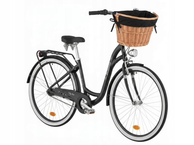 Rower miejski Indiana Moena 28 cali damski Czarny Koszyk wiklinowy +Wkład