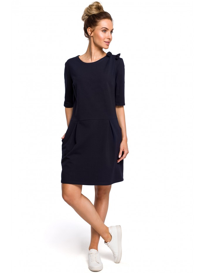 

Eu S M422 Prosta sukienka z kokardką na ramieniu -