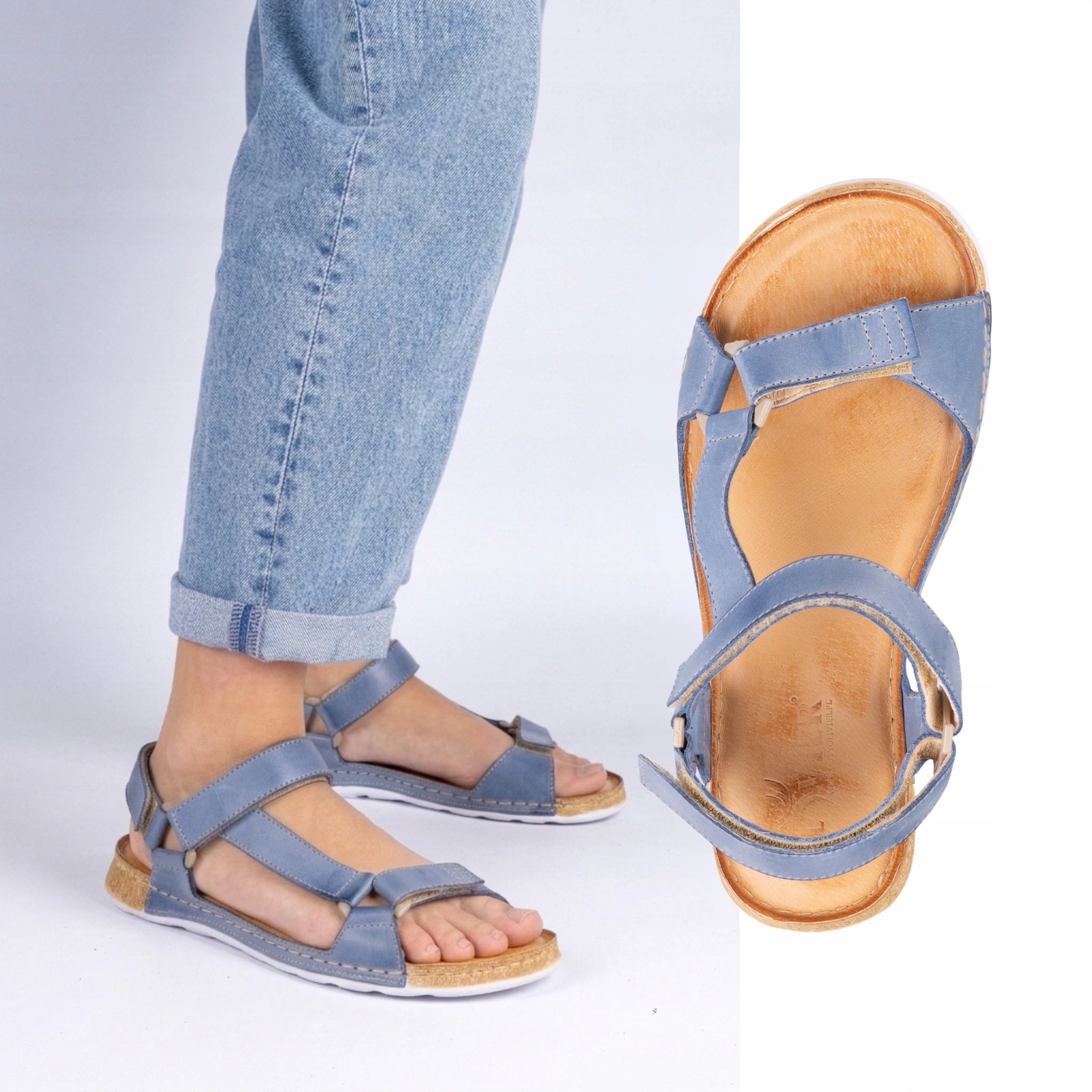 Dámské barefootové sandály Kallia kožené modré jeans 40