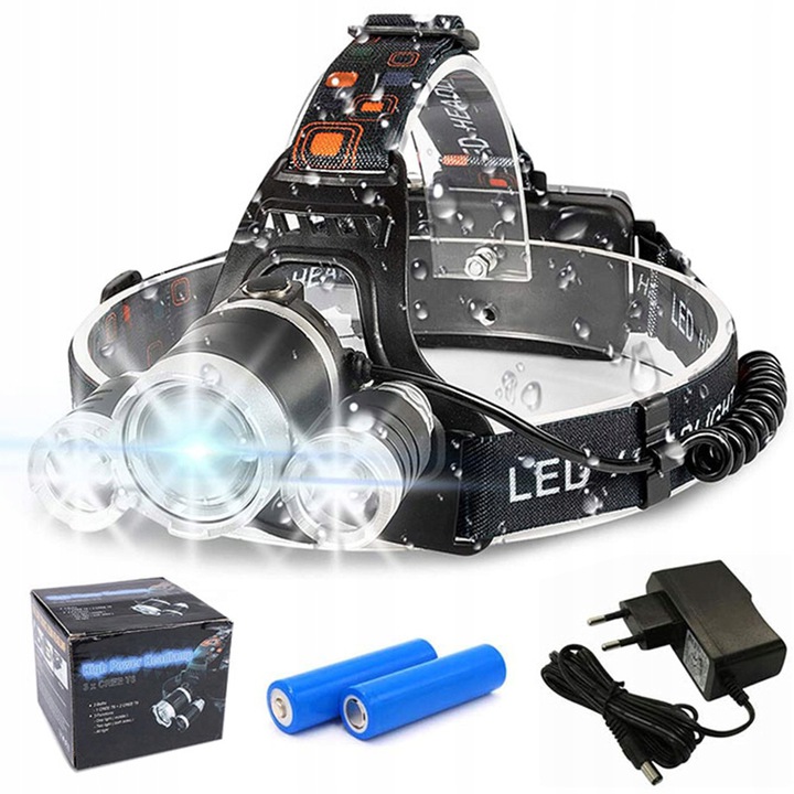 MOCNA LATARKA CZOŁOWA LED CREE T6 WODOODPORNA