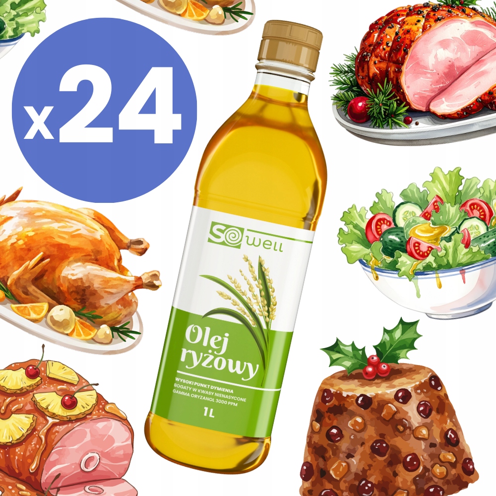 24x Olej ryżowy do smażenia pieczenia rafinowany 1000 ml SoWell