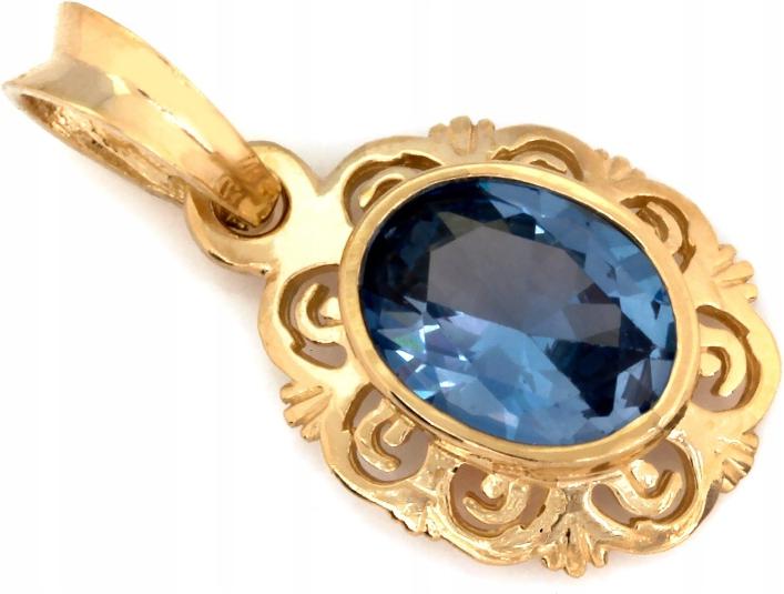 Přívěsek zlatý oválný 585 s modrým elegantním kamenem dárek 14k