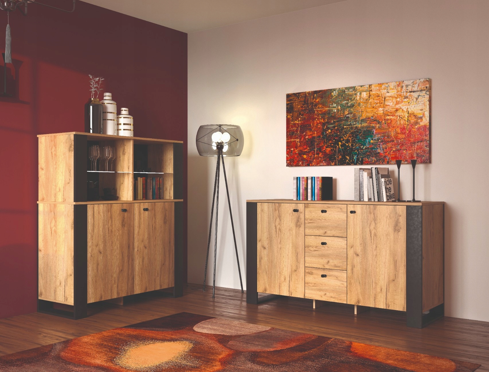 WOOD witryna 1d1w dąb craft złoty Szerokość mebla 61.4 cm