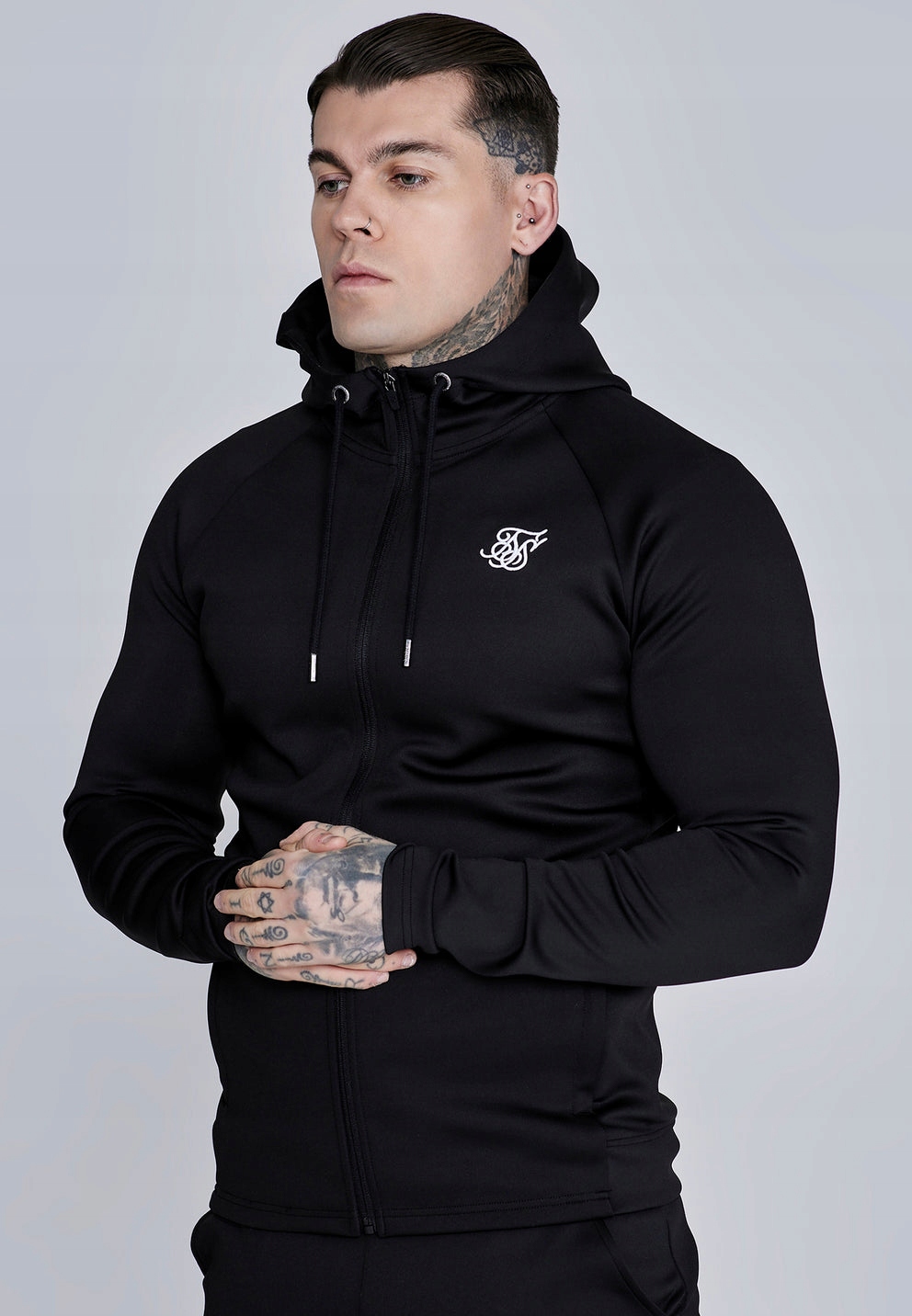 Siksilk Mikina černá rozepínací SS-28168 Essentials Poly Full Zip Hoodie S