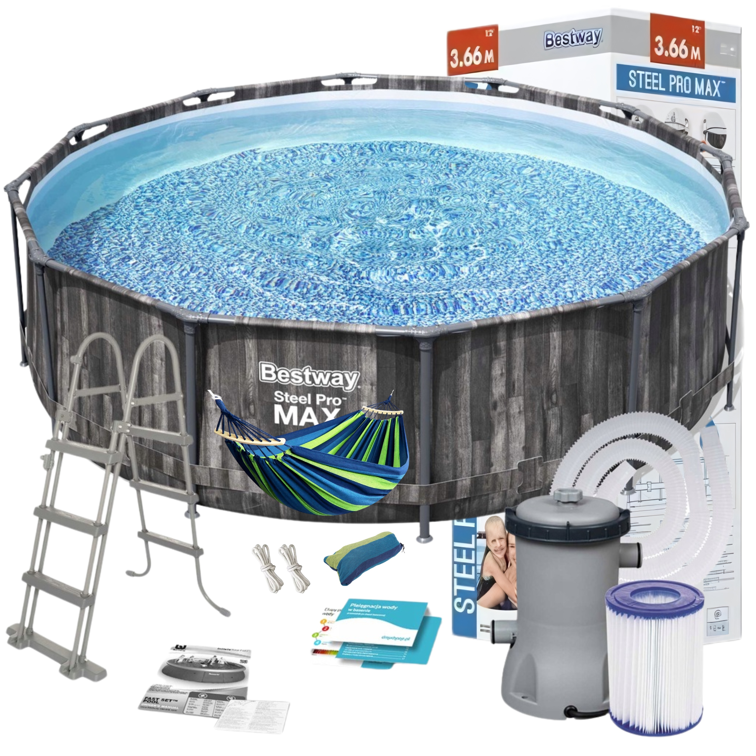 Bazen Roštový 366x100 cm Záhradný Bestway Sada 12v1 Filter Čerpadlo Rebrík