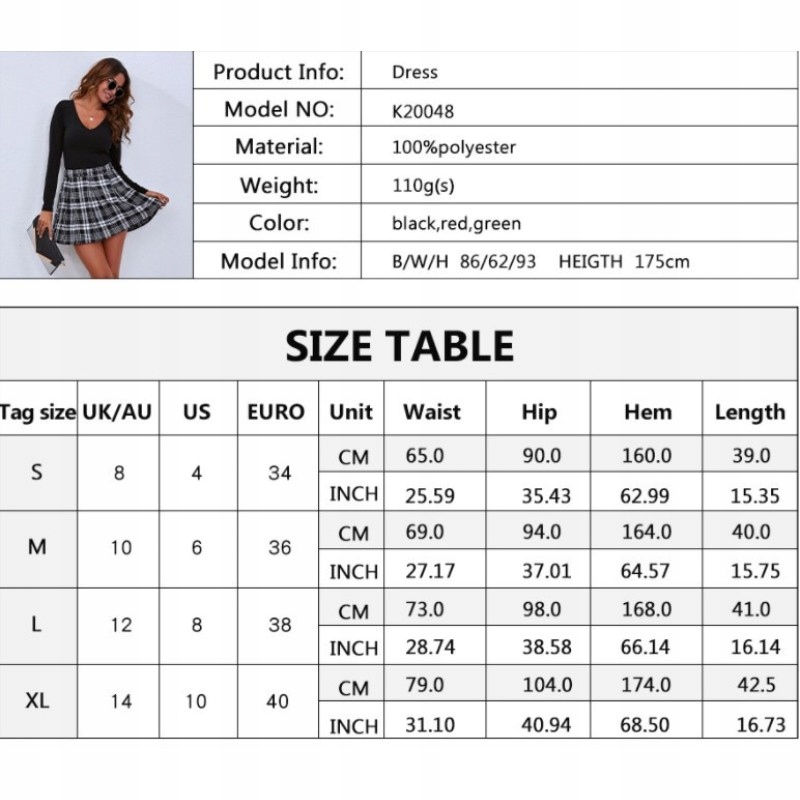 ELEGANCKA SPÓDNICZKA SPÓDNICA DAMSKA W KRATĘ, L Model TaoguoShop-MT-SKU132283