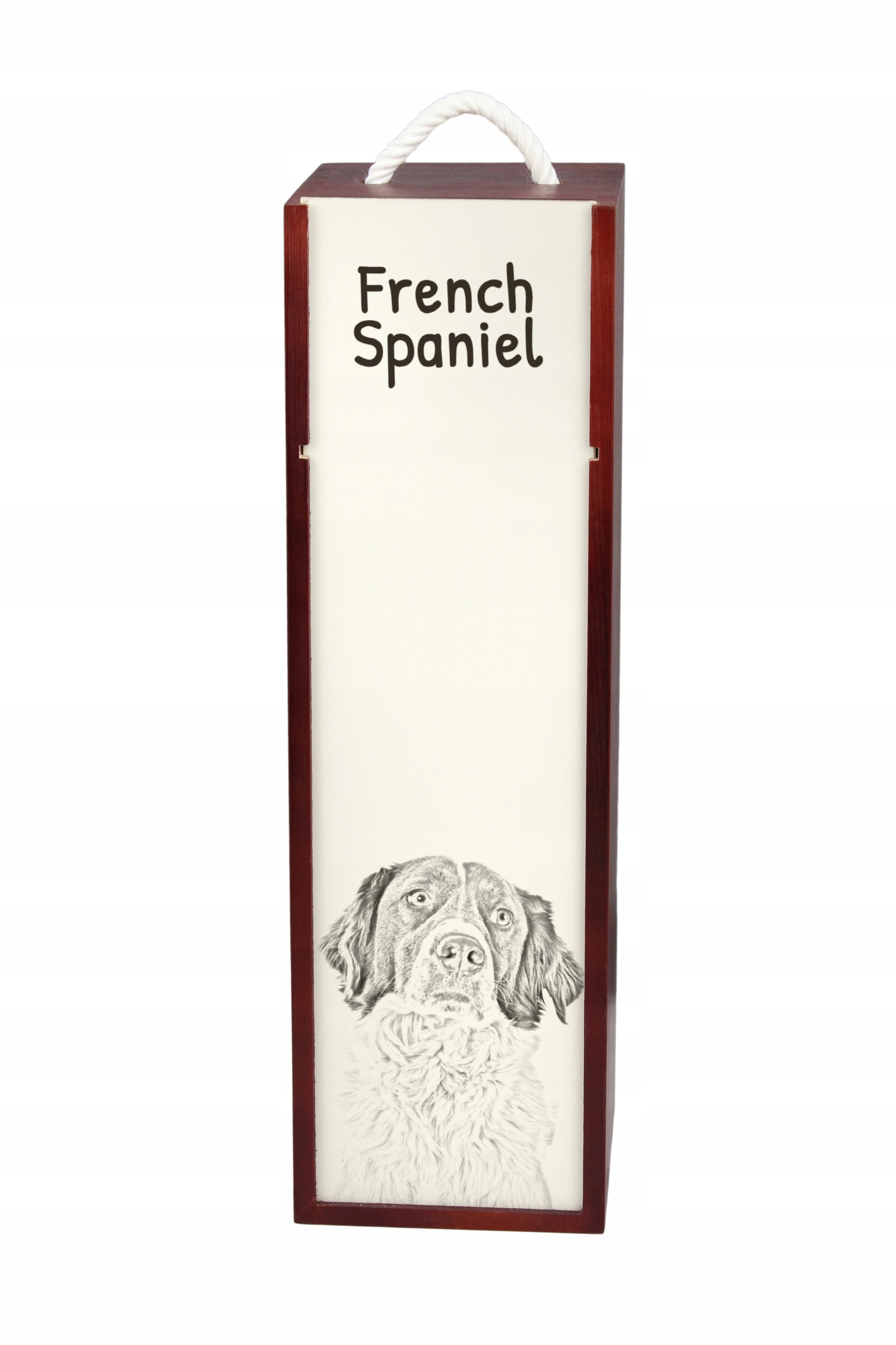 Francouzský spaniel krabička na víno, láhev alkoholu se psem, s fotografií