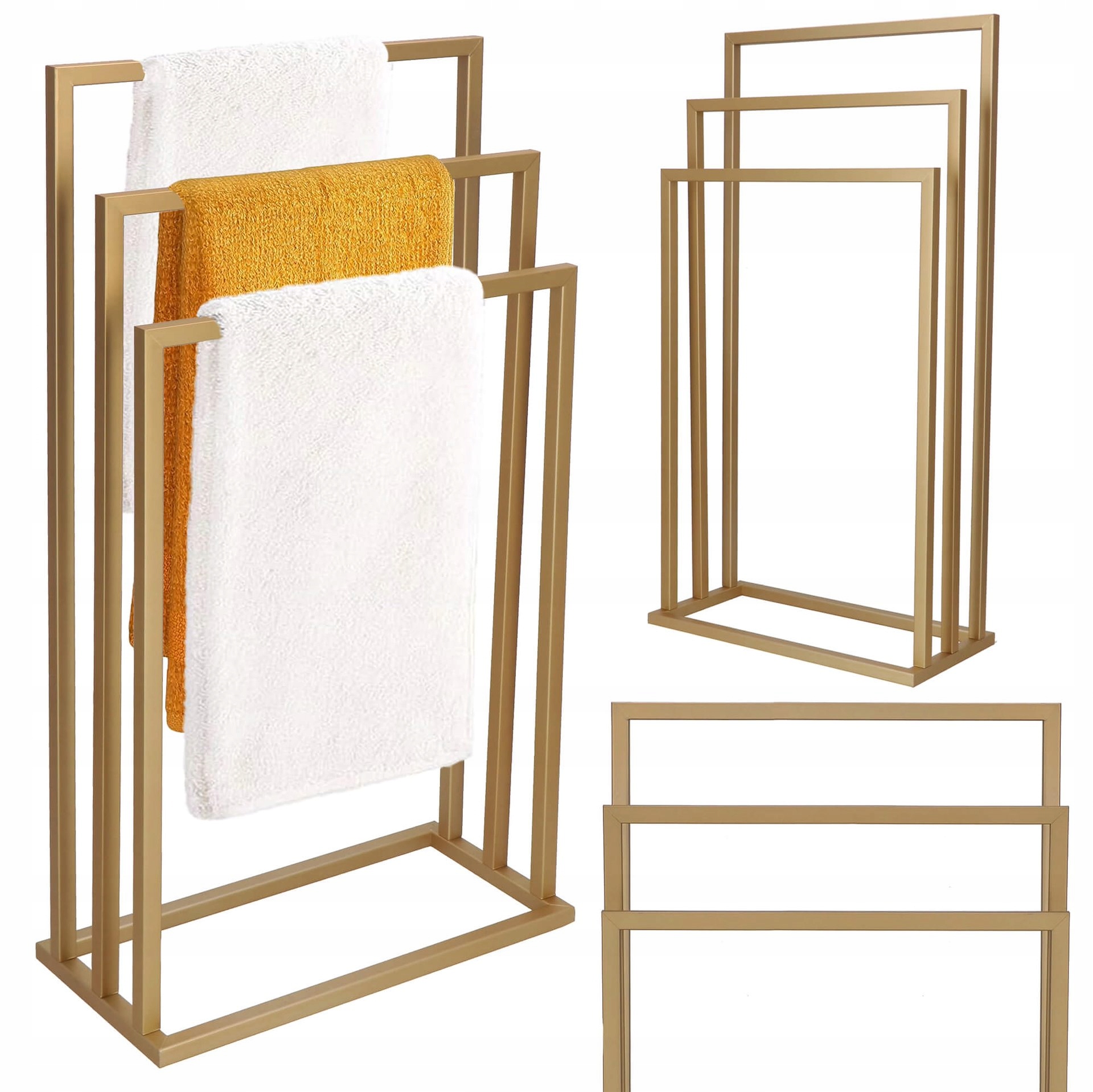 Věšák Stojan Na Ručníky Koupelnový Držák Loft Zlatý Kovový 3 Úrovně
